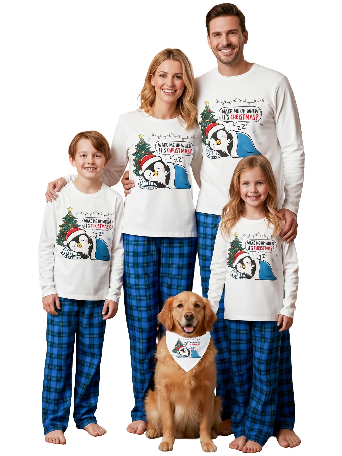 IFFEI Matching Family Pajamas Sets Christmas PJ's Letter Print Top and Plaid Bottom Sleepwear Jammies with Pockets