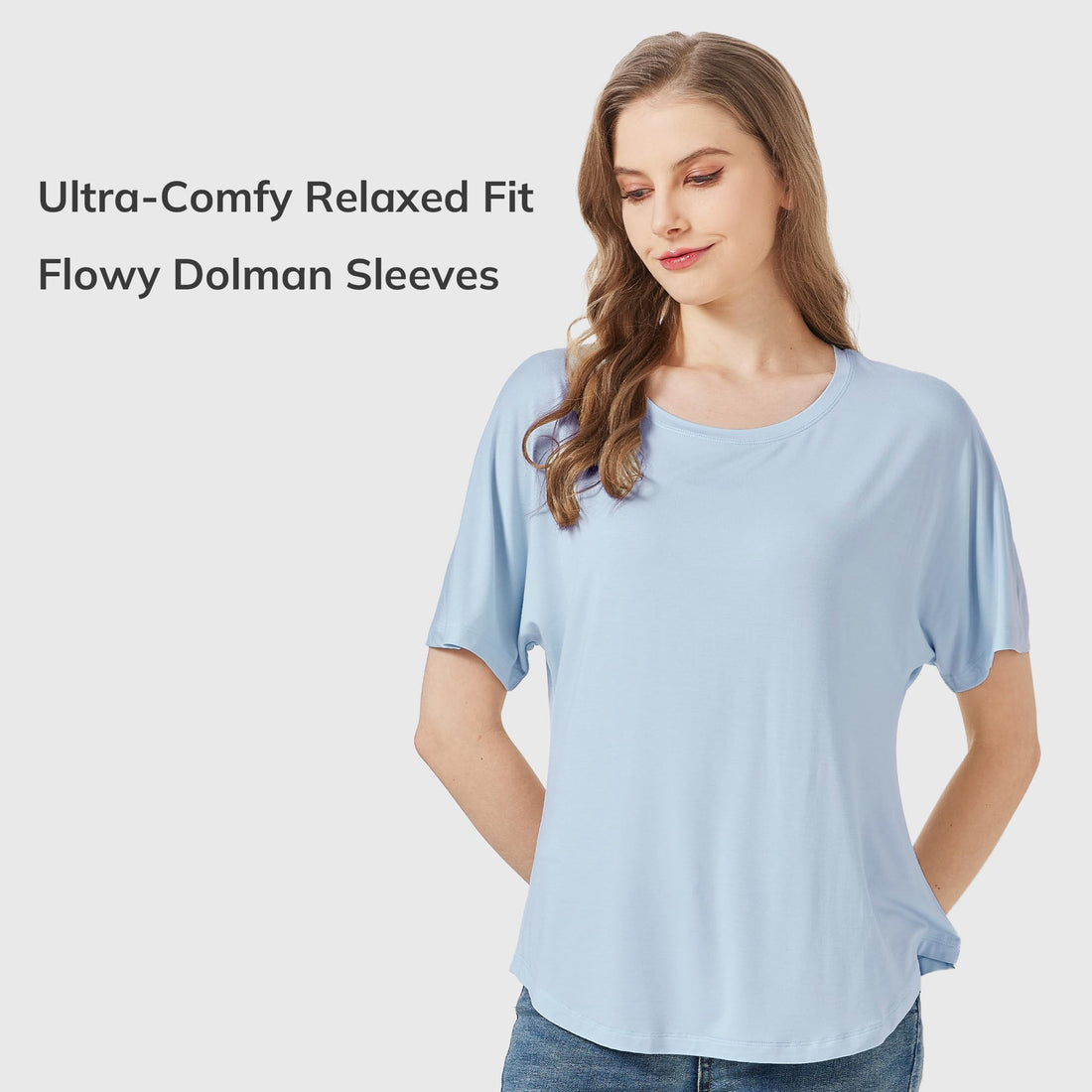 netdraw Women's Ultra Soft Bamboo Viscose Dolman Top Loose Fit Trendy Casual Lounge Short Sleeve Pajama Batwing T-Shirt