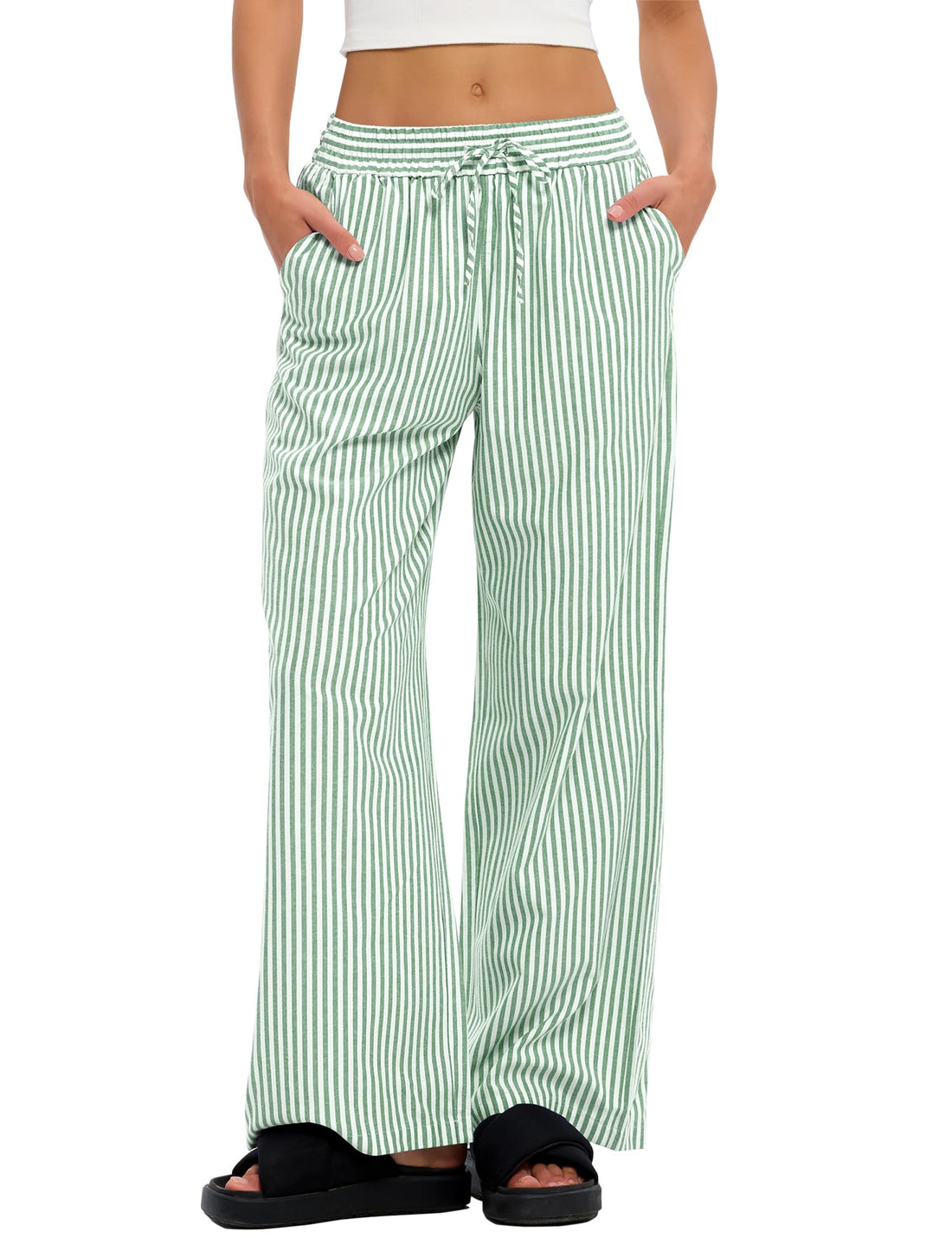 LOMON Striped Gingham Pants Women 2026 Spring Summer Pajamas Wide Leg Pj Lounge Boxer Bottoms Y2k Trousers with Pocket