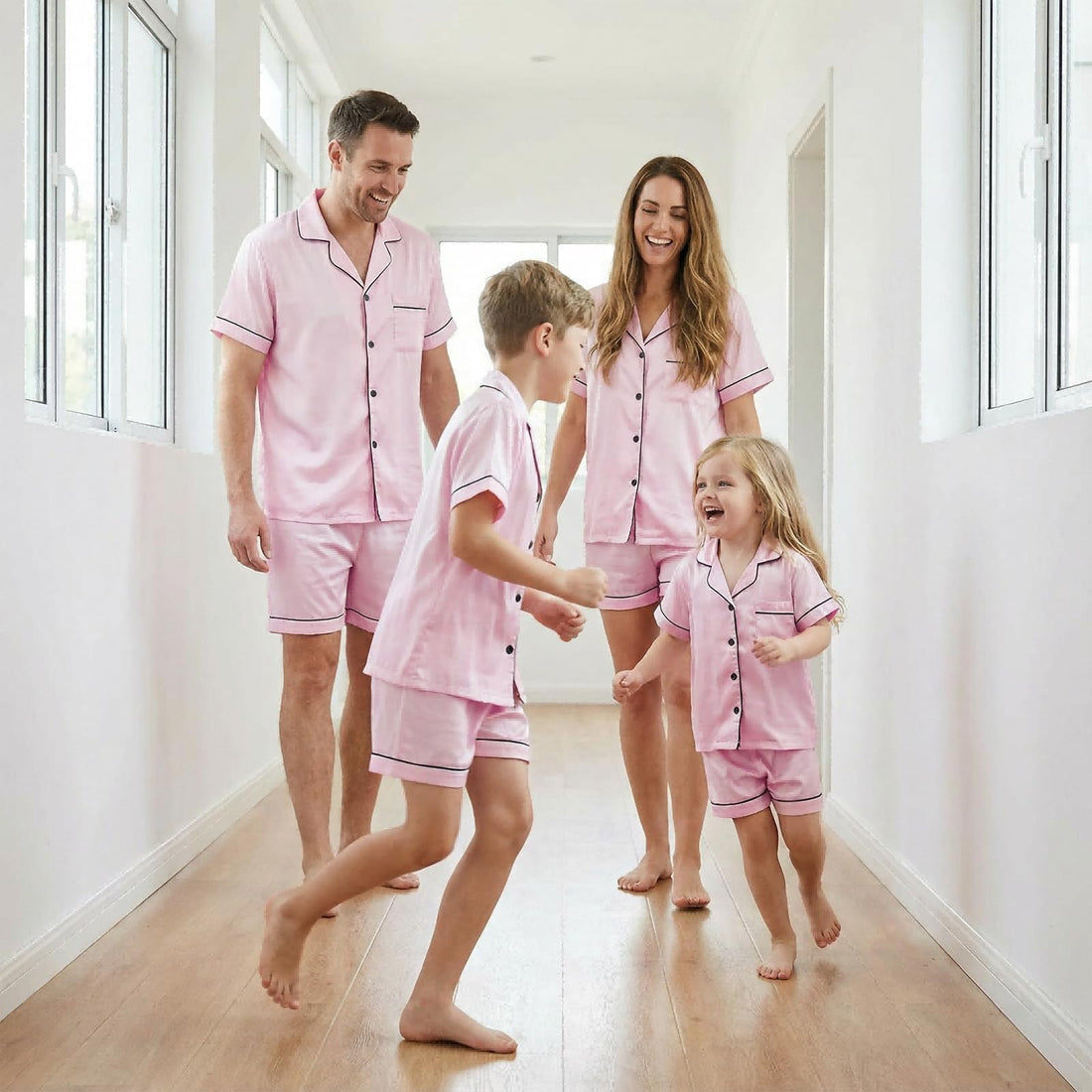 Matching Silk Pajamas Set for Family Summer Short Family Matching Sleepwear Suits Couple Satin Pjs Set