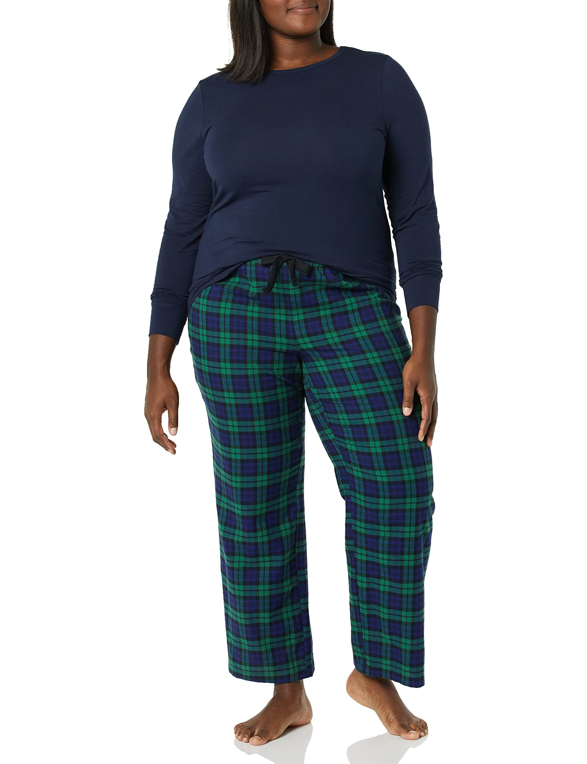 Amazon Essentials Women's Lightweight Flannel Pajama Pant and Long-Sleeve T-Shirt Sleep Set
