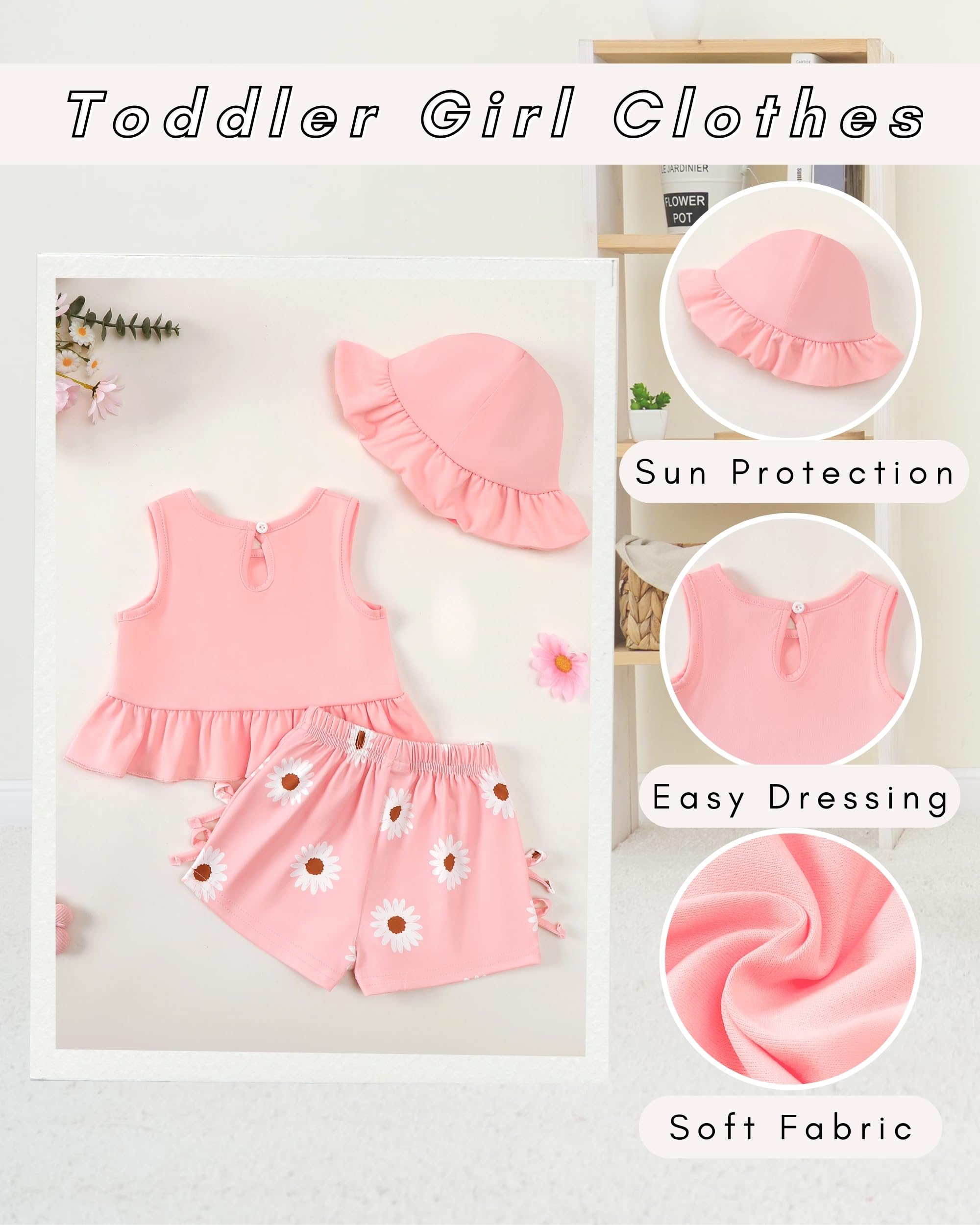 SODLON Baby Girl Clothes Infant Toddler Summer Outfits Clothing Sleeveless Ruffle Tank Top Shorts Sets with Hat for Girls WEBE CLOTHING