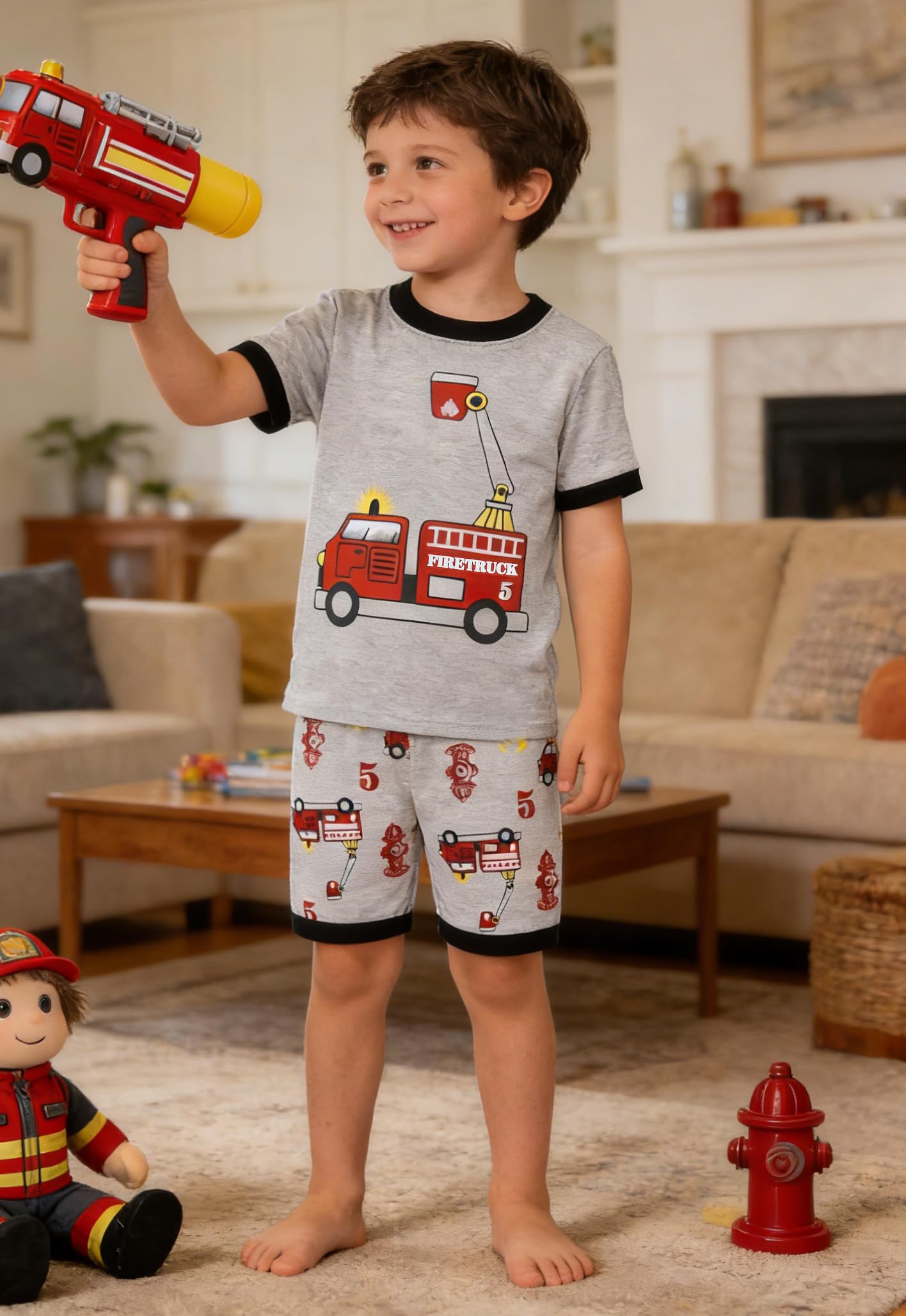 Little Hand Toddler Boys Pajamas Kids Dinosaur Summer PJS Monster Truck Boy Tractor Jammies Hockey Short Sets 2-7 Years