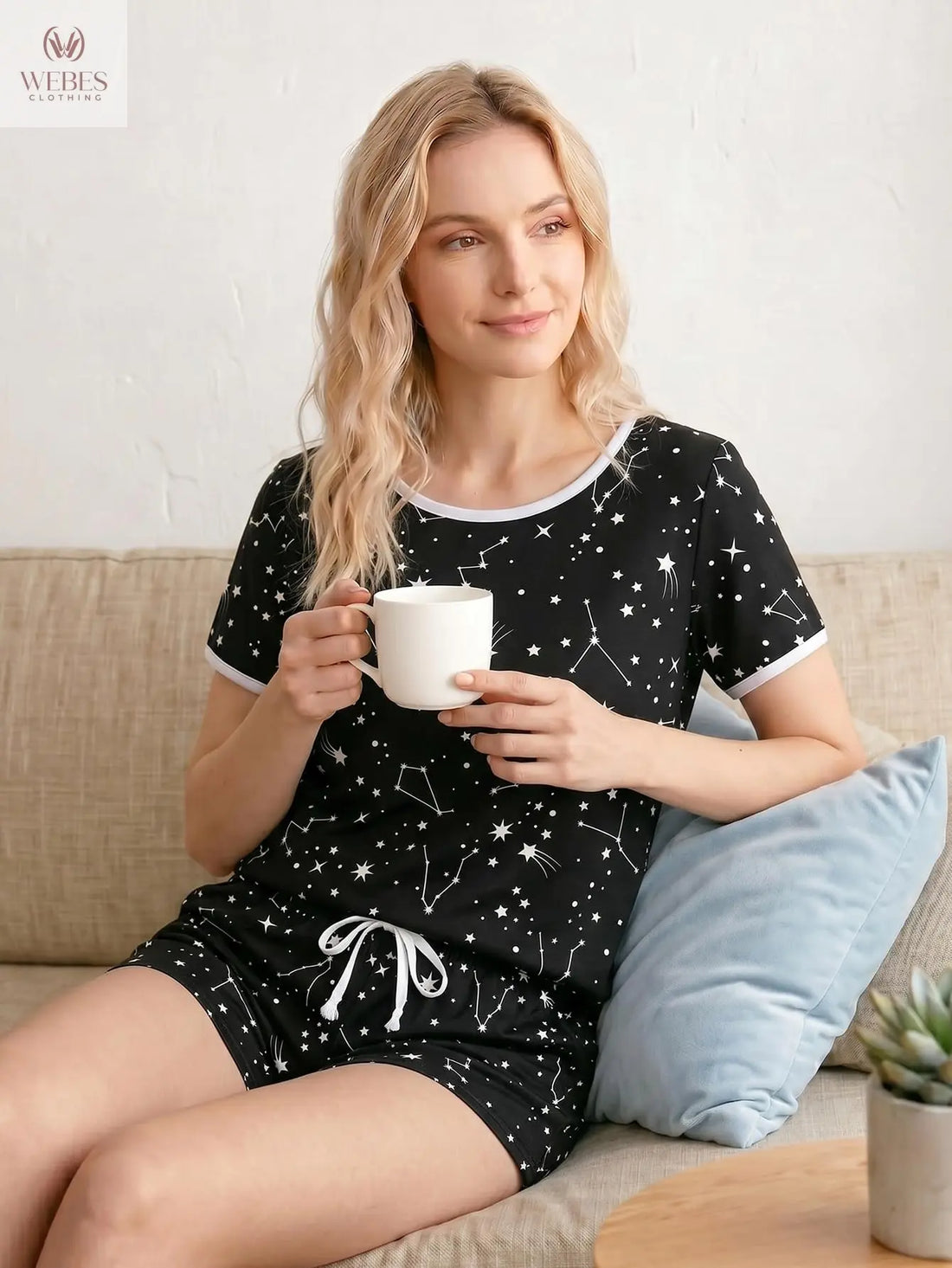 VENTELAN Women's 2 Piece Short Sleeve Pajama Sets Soft Loungewear Summer Sleepwear Pjs Sets with Pockets WEBE CLOTHING