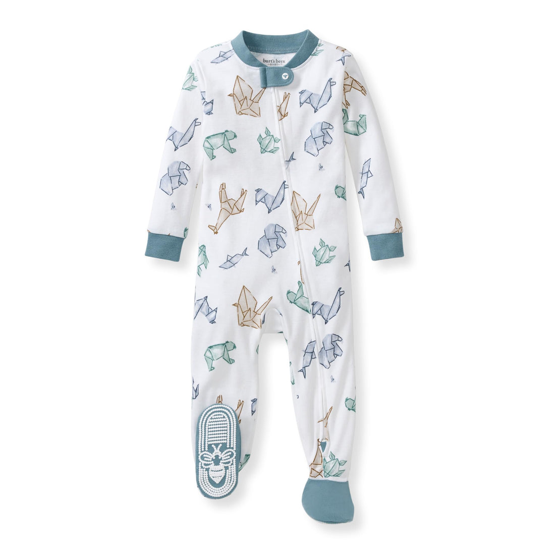 Burt's Bees Baby Organic Cotton Footed Pajamas for Boys, Zipper PJ Sleeper, Snug Fit Sleepwear with Non-Slip Bee Grips