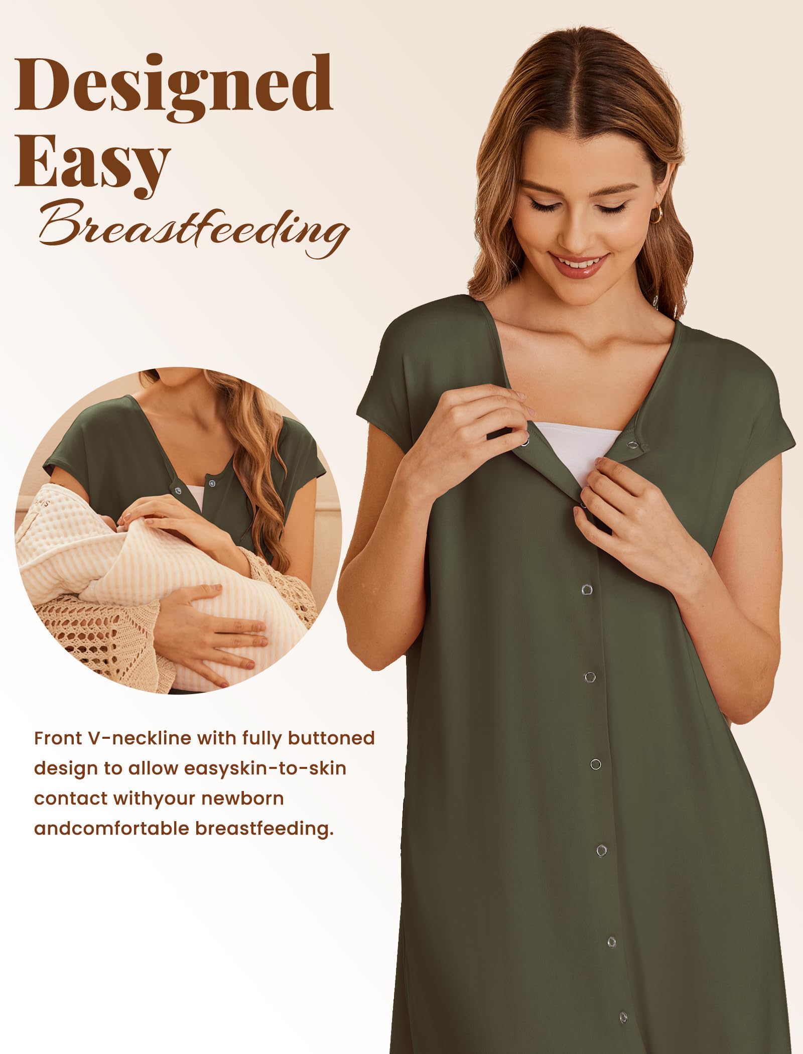 Ekouaer Labor and Delivery Gown for Hospital Birthing Gown Nursing Dress | Open Back Birthing Gown, Maternity Nursing Pajamas Dress Breastfeeding, Button C Section Postpartum Clothes