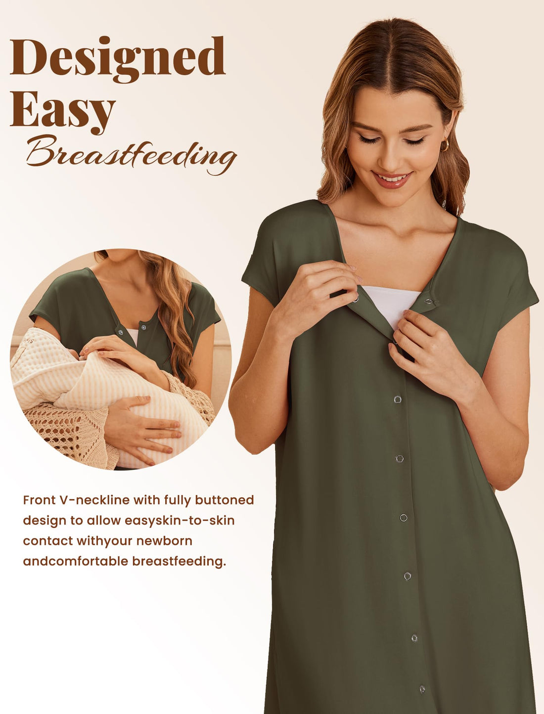 Ekouaer Labor and Delivery Gown for Hospital Birthing Gown Nursing Dress | Open Back Birthing Gown, Maternity Nursing Pajamas Dress Breastfeeding, Button C Section Postpartum Clothes