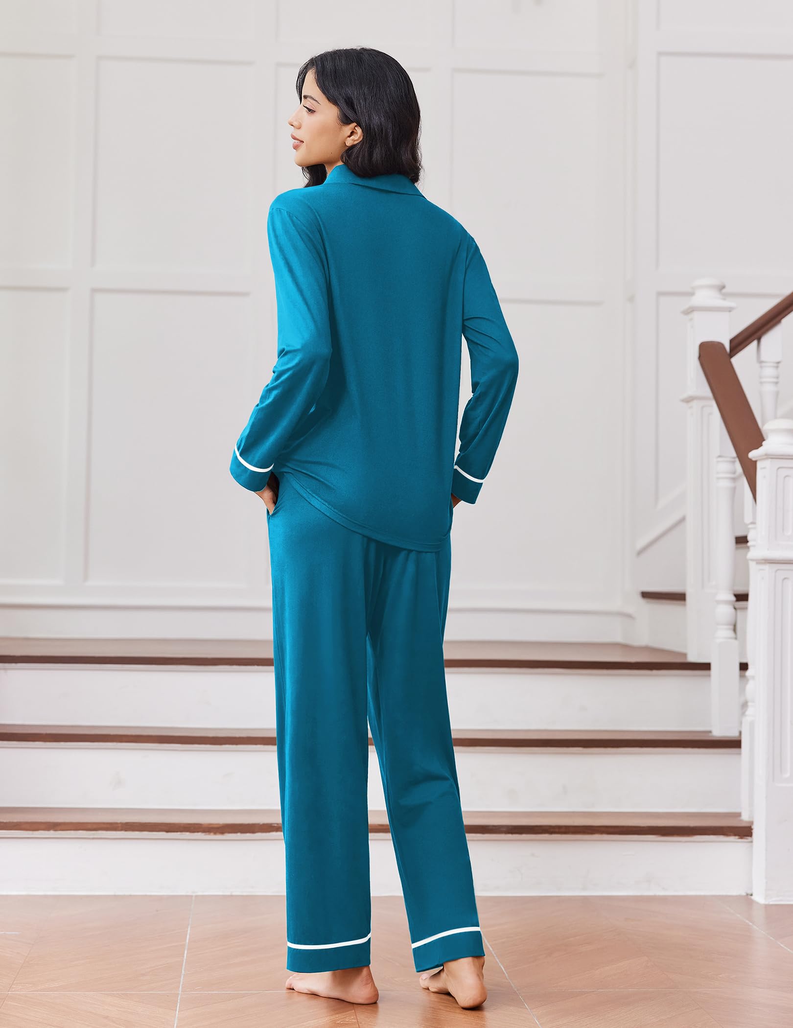 Ekouaer Womens Pajama Sets Long Sleeve Sleepwear Soft Button Down Pjs 2 Piece Loungewear witn Pants S-XXL