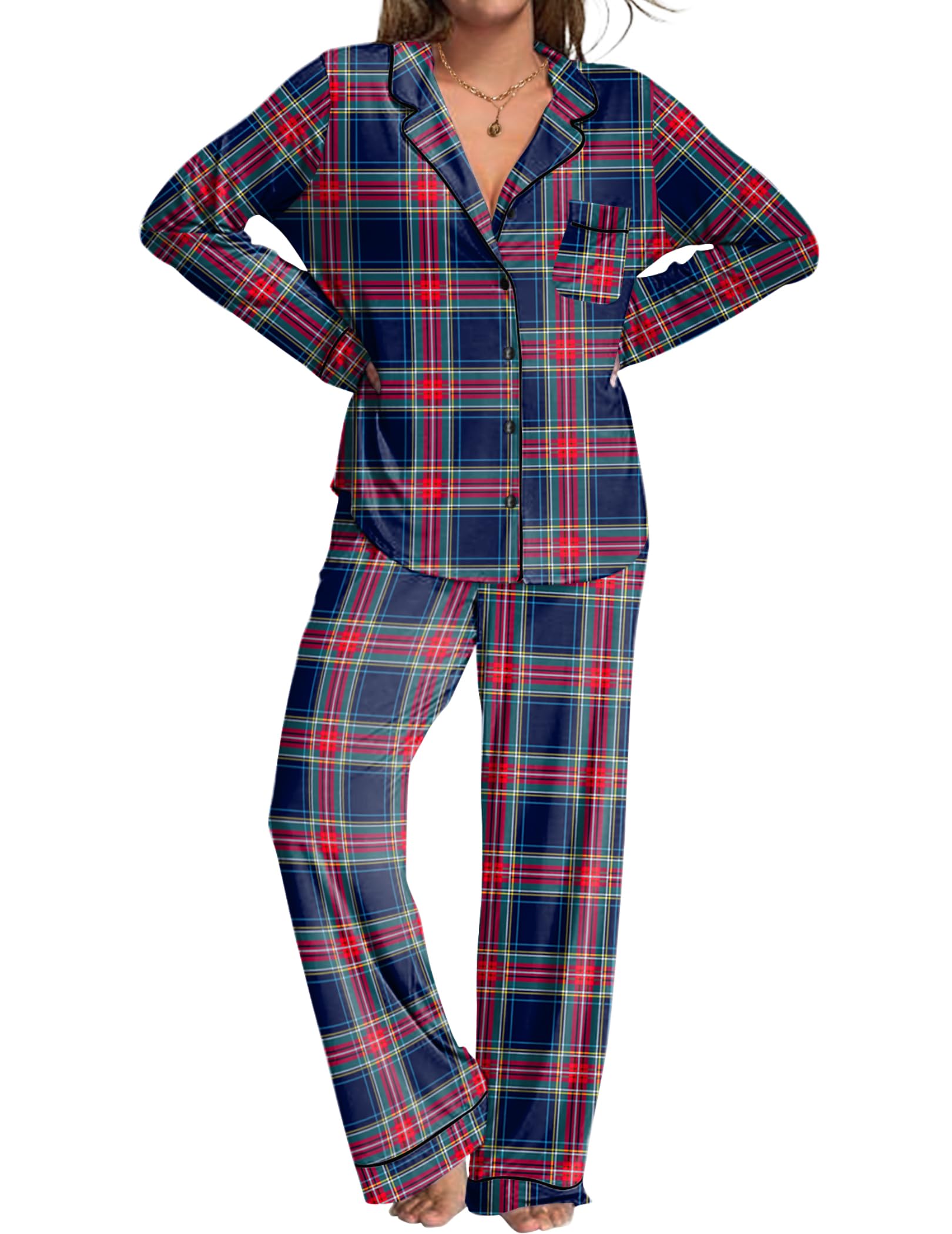 Ekouaer Womens Pajamas Set 2 Piece Button Down Pjs Soft Long Sleeve Top and Pants Sleepwear Set Lounge Sets