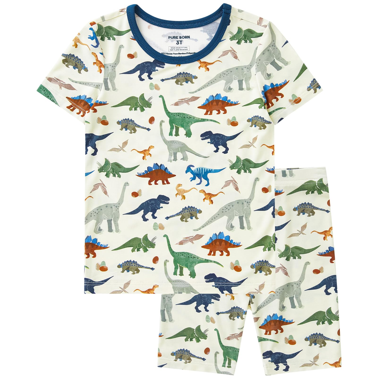 pureborn Baby Viscose from Bamboo Pajama Set Boys Sleepwear 12M-8Y | Short sleeve, cooling fabric, snug fit, buttery soft, gentle skin touch, stretch, breathable lightweight sleepwear