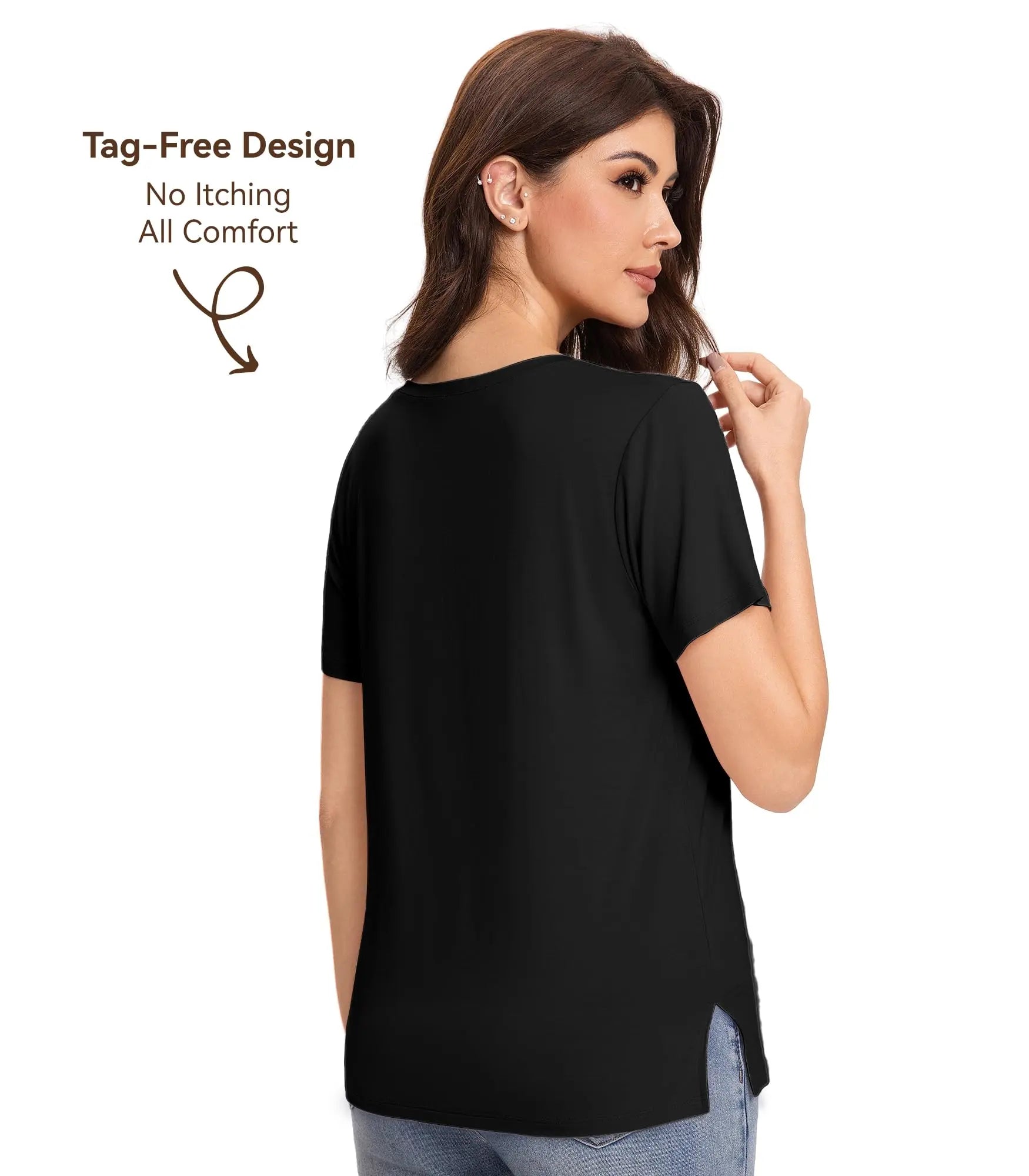 Pajama Tops for Women Viscose from Bamboo T-Shirt Short Sleeve Tee Soft V Neck Shirt Cooling Pjs Sleepwear S-XXL