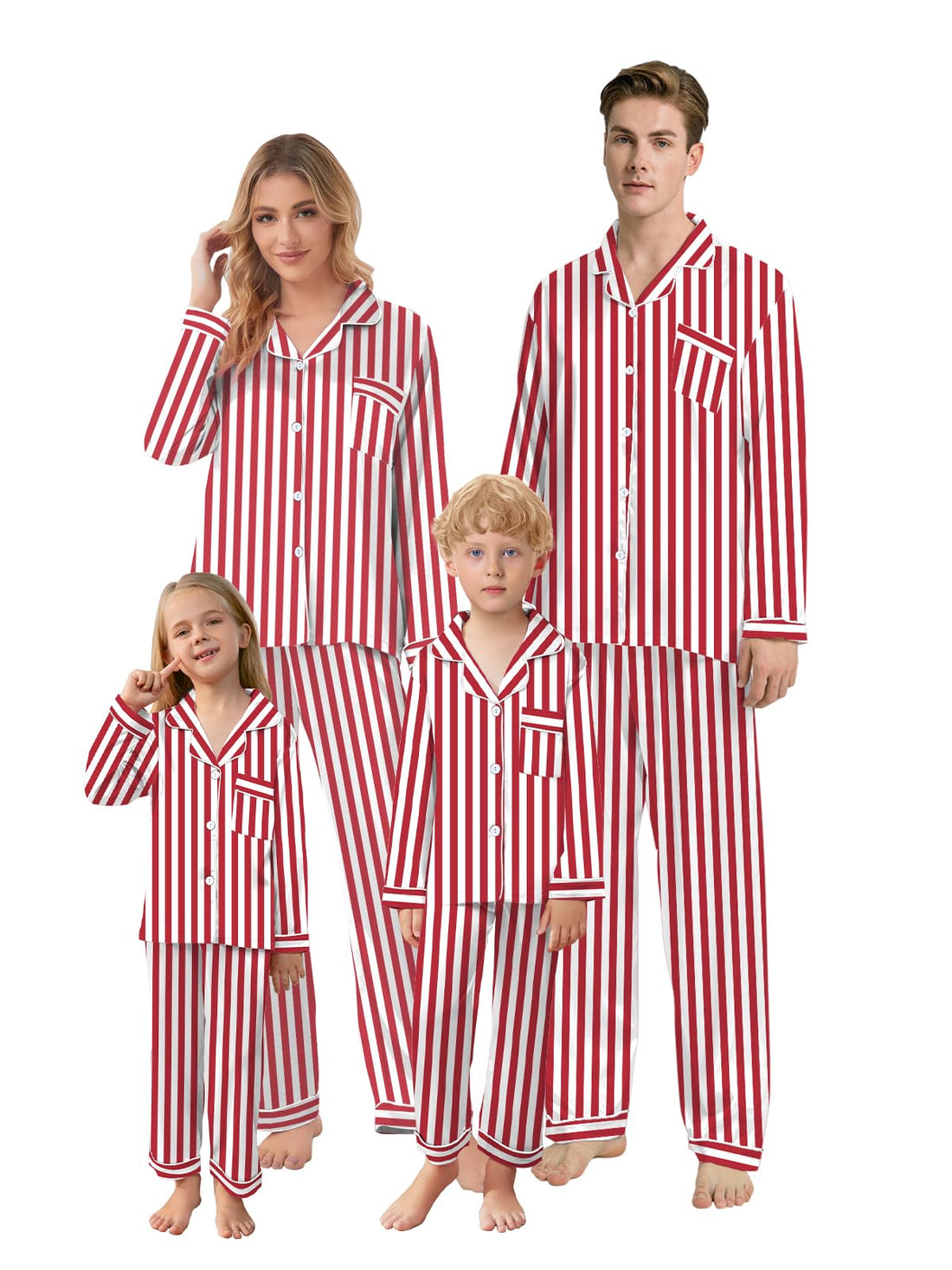 Schbbbta Christmas Family Silk Pajamas Matching Sets Long Sleeve Pj Set Satin Button Down Holiday Sleepwear