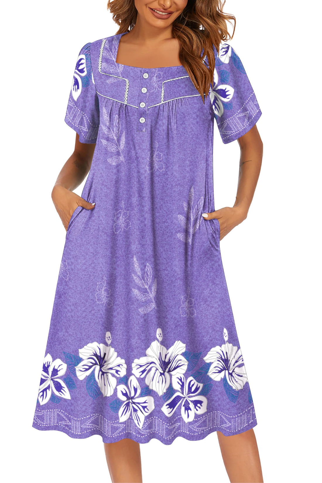 Ekouaer Women's House Dress with Pockets Moomoo Dresses Short Sleeve Mumu Nightgown Lounge Dress Button Down Sleepwear WEBE CLOTHING