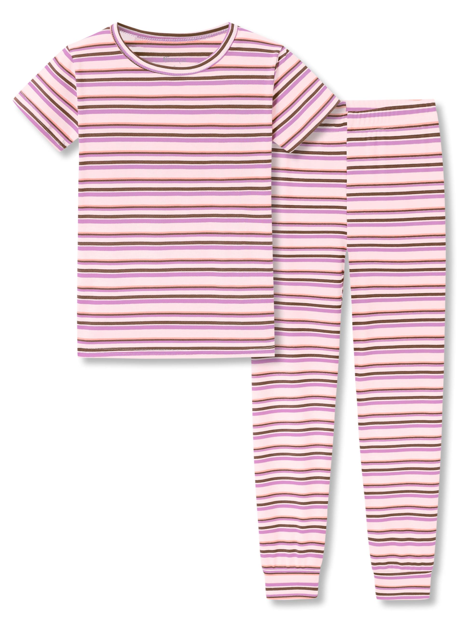 Topgal Summer Pajamas for Unisex Kids - Purple & Brown Stripe Snug Fit Pull-On Short Sleeve Sleepwear Pjs Set Size 2T-10