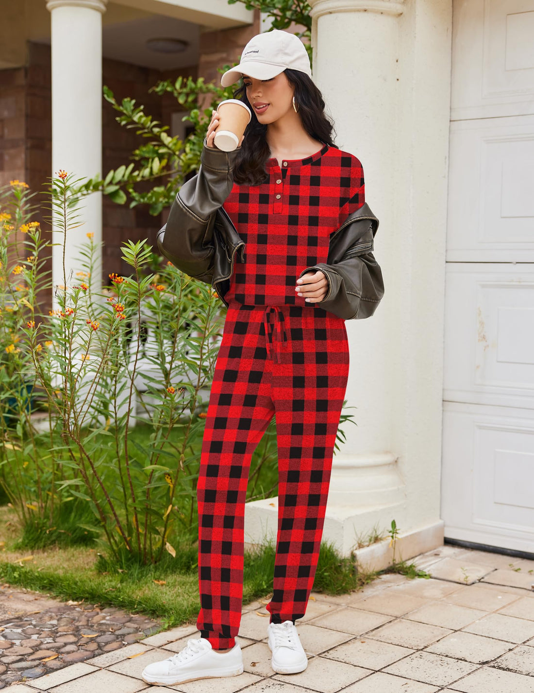 Ekouaer Womens Pajama Sets Long Sleeve Lounge Set 2 Piece Pj Sets for Women Henley Neck Casual Sleepwear Loungewear S-XXL