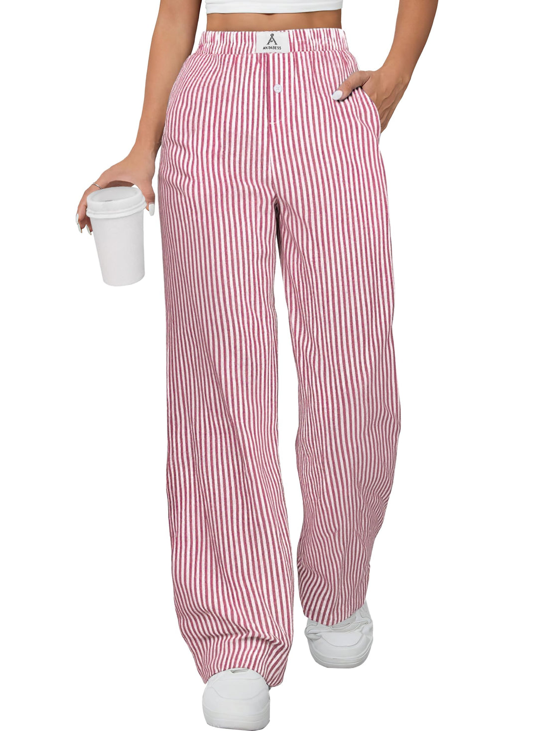 ANRABESS Womens Gingham Striped Boxer Pants | Wide Leg Elastic Waist with Pockets, Lounge Pajama Bottoms Home Daily Wear, Lightweight Breathable, Casual Summer Fall
