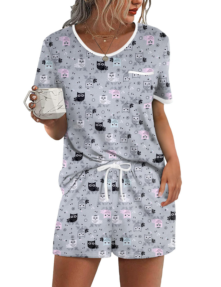 Ekouaer Pajama Set for Women 2 Piece Lounge Set Short Sleeve Tops and Shorts Soft Sleepwear, Chest Pocket
