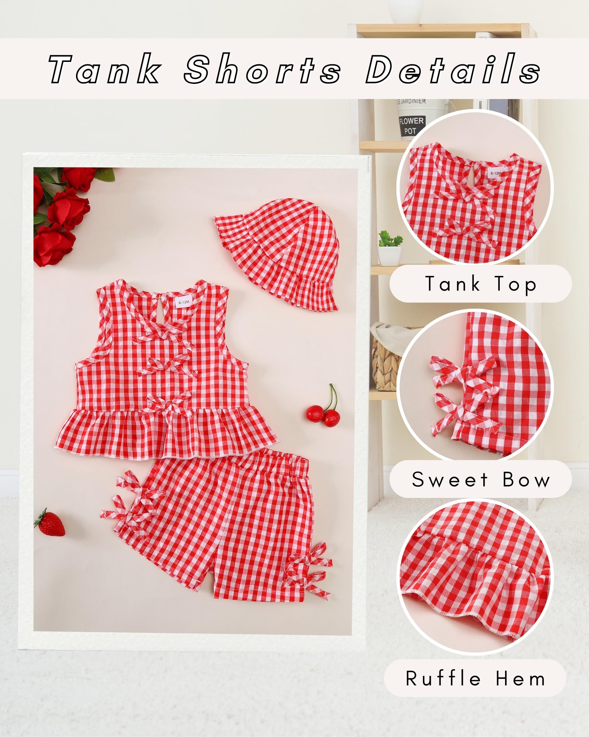 SODLON Baby Girl Clothes Infant Toddler Summer Outfits Clothing Sleeveless Ruffle Tank Top Shorts Sets with Hat for Girls WEBE CLOTHING