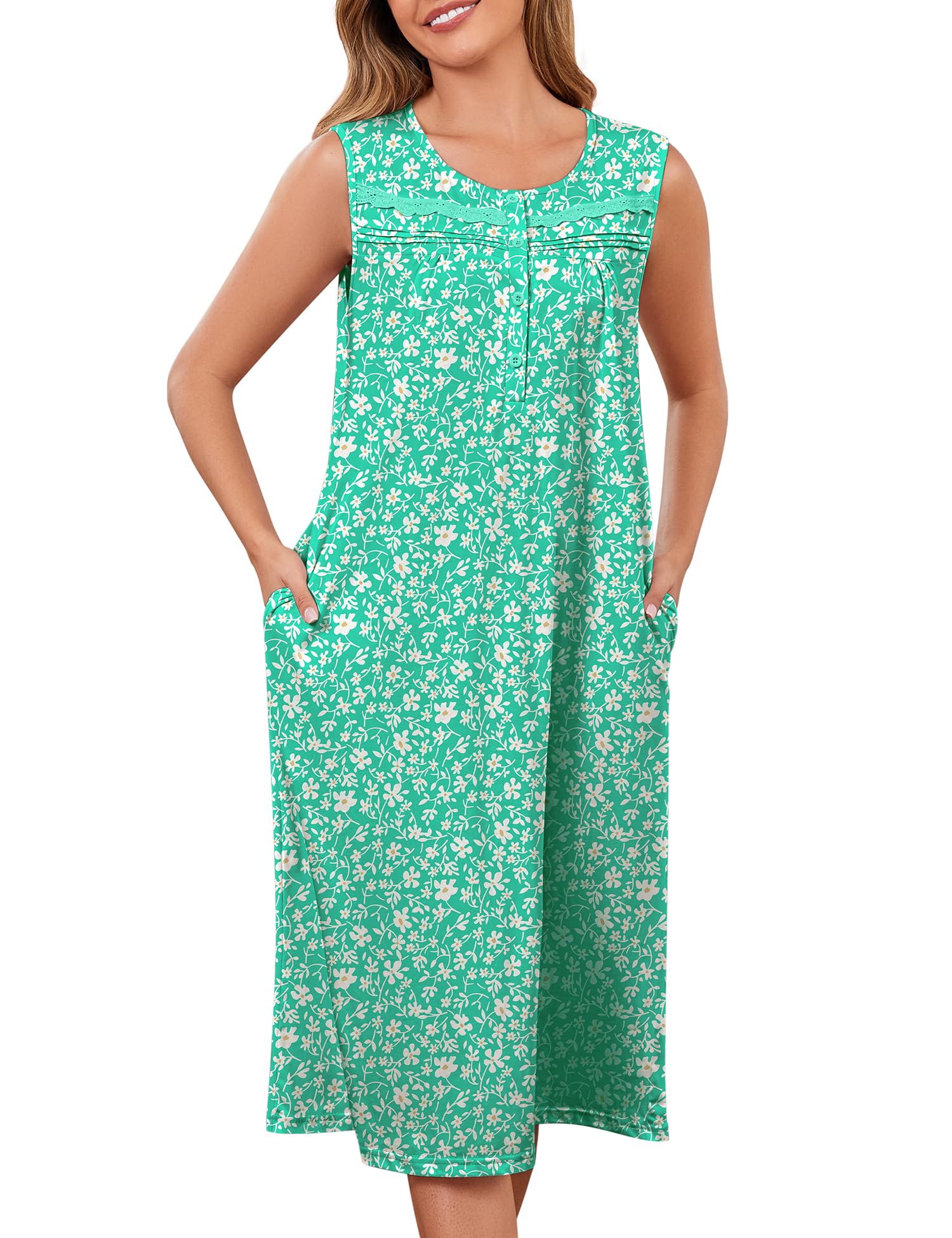 Bloggerlove Nightgowns for Women 100% Cotton Soft House Dress | 100 Full Cotton, Button Neck, Knee Length, Lace Trim Floral, Breathable, Skin-frieend, Loose Fit, Comfy Sleepwear WEBE CLOTHING