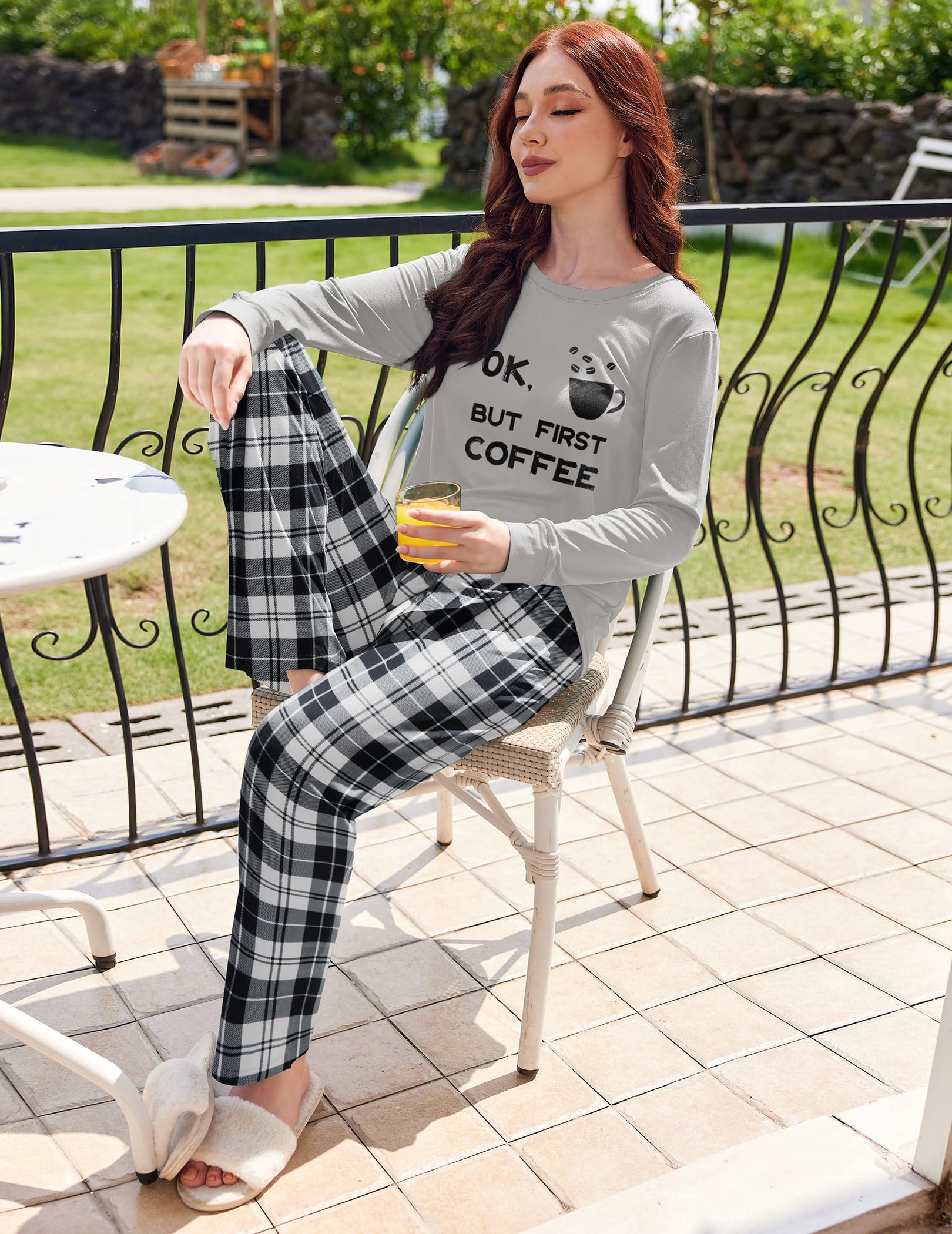 Ekouaer 2 Pack Women Pajama Long Sleeve Sleepwear Soft Loungewear Pjs Sets with Pockets S-XXL