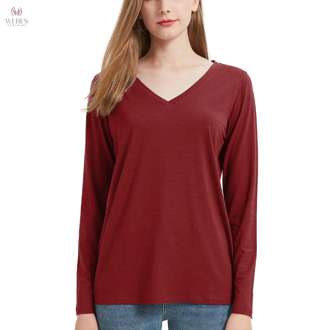 netdraw Women's Bamboo Viscose Long Sleeve V-Neck T-Shirt Soft Comfy Trendy Casual Sleep Pajama Lounge Tops