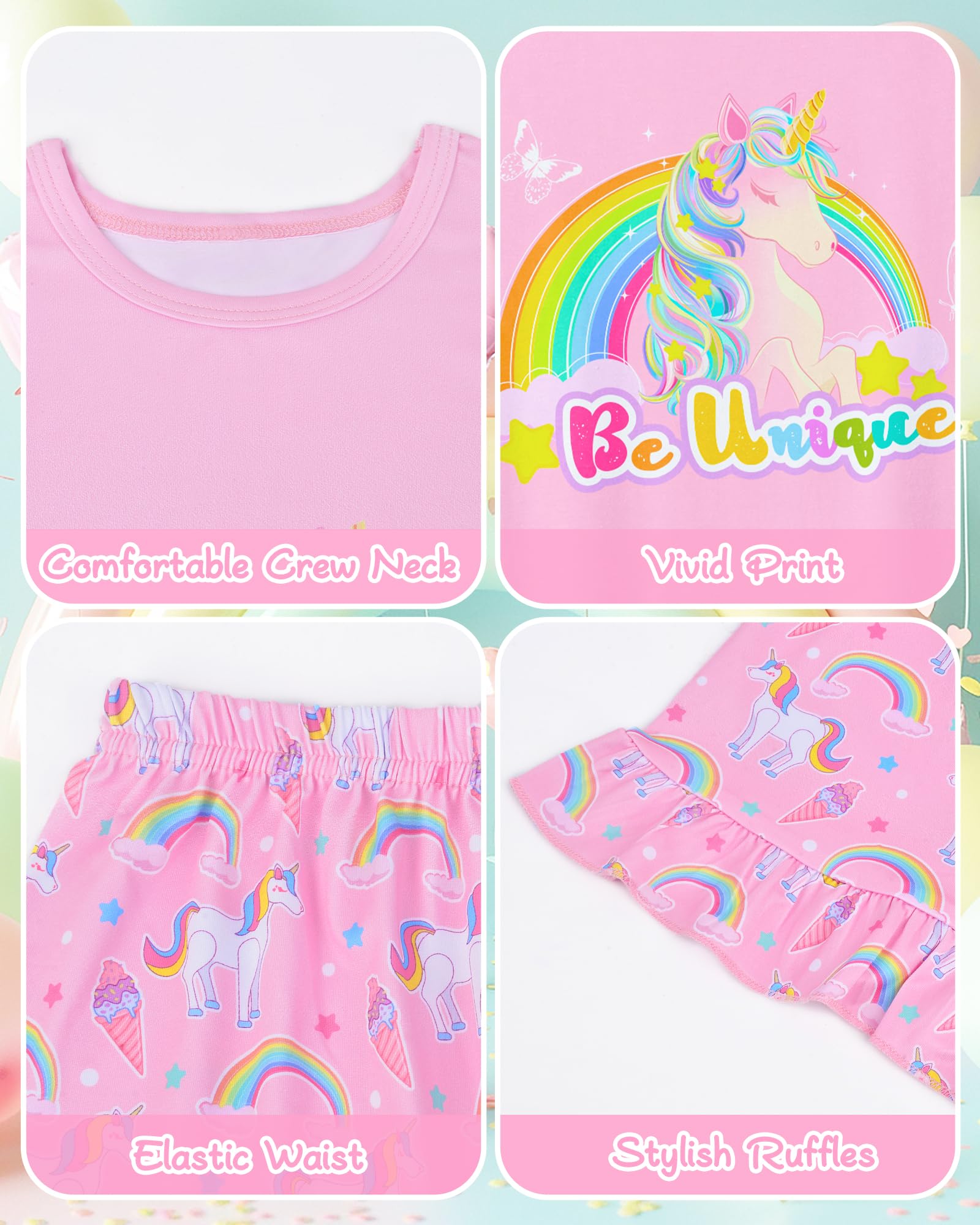 Sylfairy Girls Pajamas Summer Toddler Girl Pajamas Sets Short Sleeve Girls' Cute Sleepwear Pjs