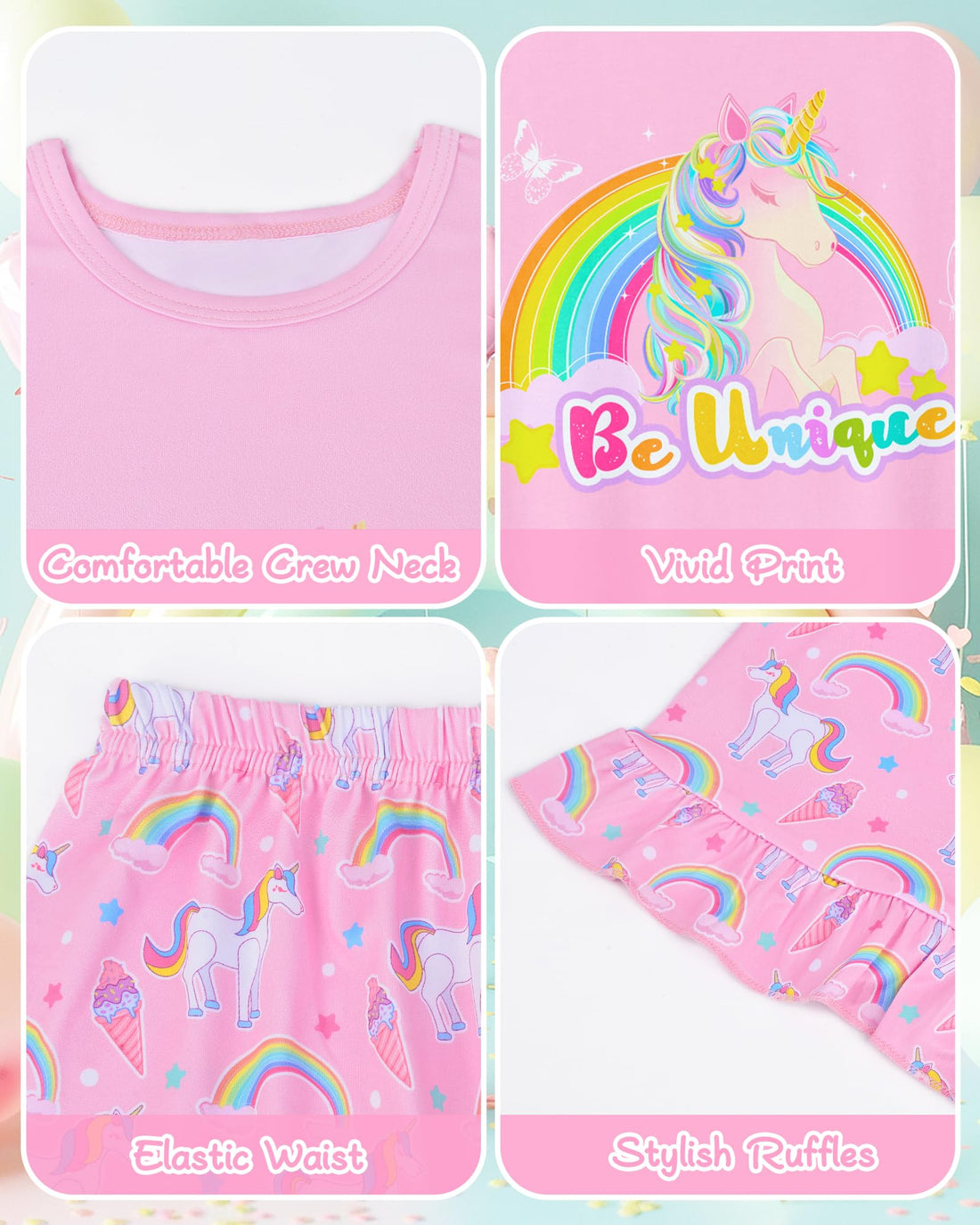 Sylfairy Girls Pajamas Summer Toddler Girl Pajamas Sets Short Sleeve Girls' Cute Sleepwear Pjs