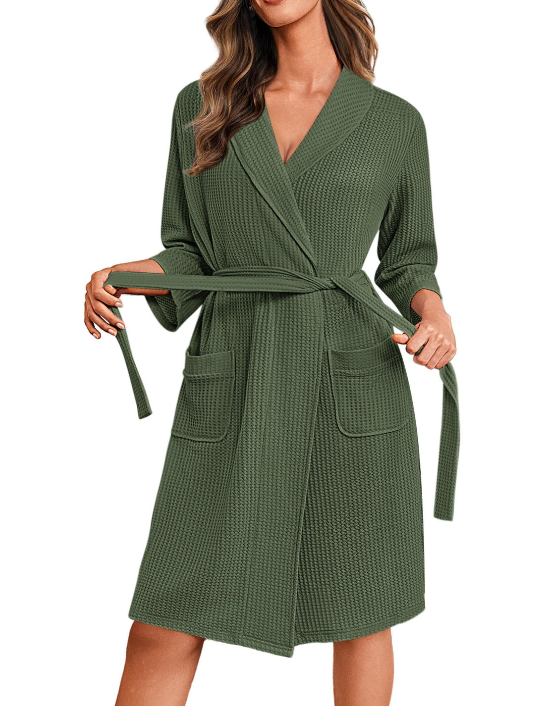 Ekouaer Robes for Women Waffle Knit Kimono Bathrobe Loungewear with Pockets | Maternity,Lightweight,Knee Length, Soft,Comfy,Robe,Floral Print,House Coat
