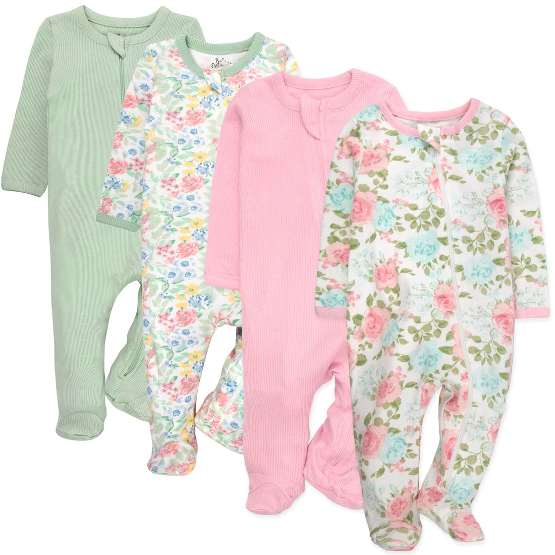 Baby Essentials Baby Girls 4 Piece Outfit Set – Footie Sleepwear Pajama Bodysuits – Spring & Summer Baby Clothes Gift Set