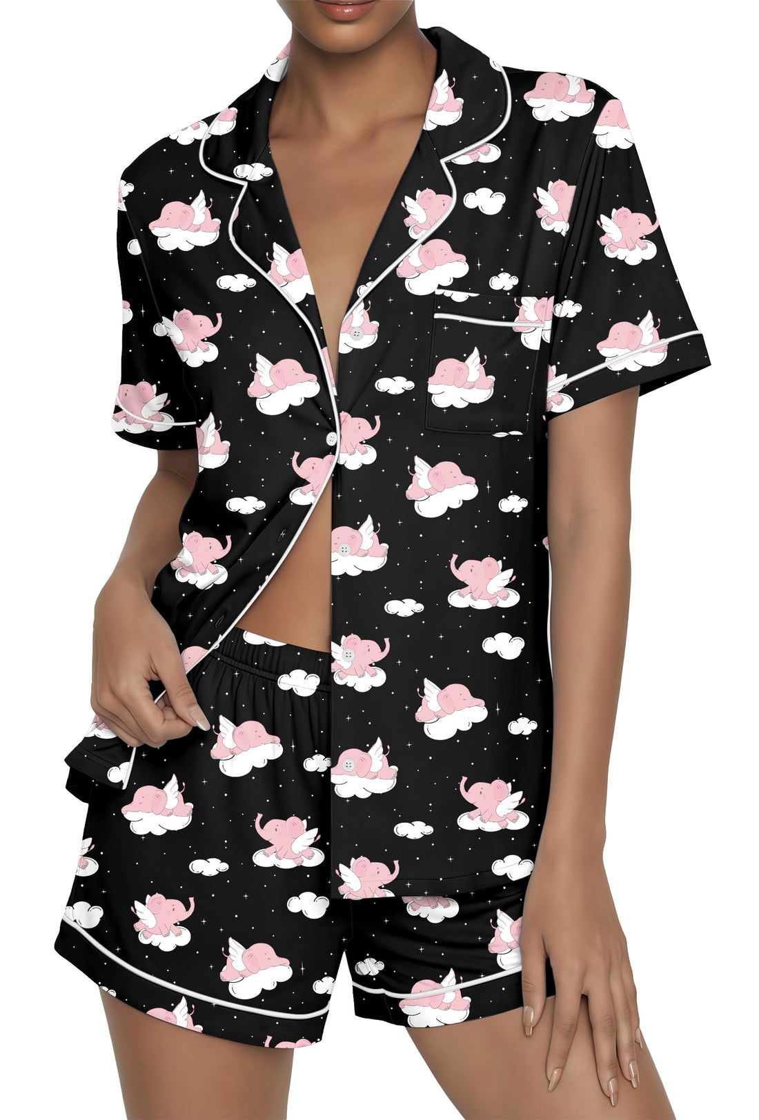 Ekouaer Womens Pajama Sets Button Up Summer Pjs 2 Piece Short Sleeve Sleepwear Lounge Set S-XXL
