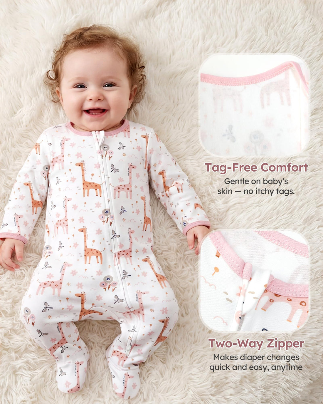 Baby Sleepers 3Pcs 100% Cotton Pajamas for Newborn 0-3 3-6 6-9 Months Boys Girls Clothes Sleep 'N Play Footed PJs