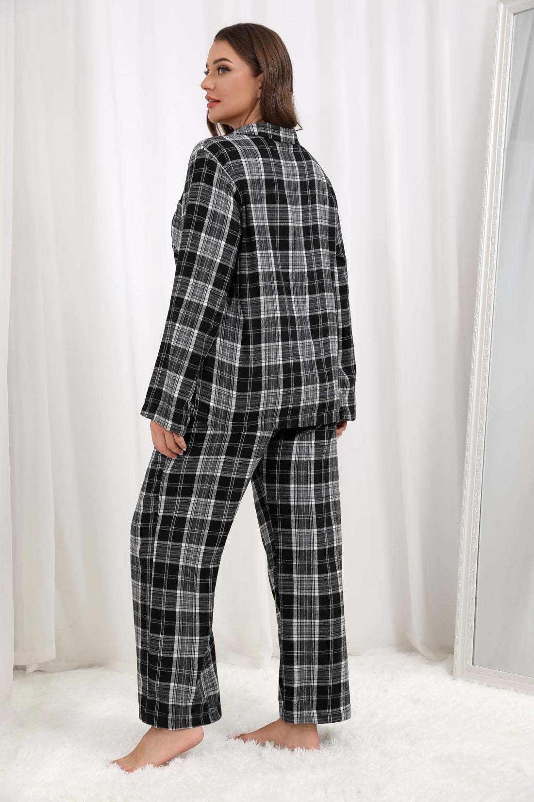 Ekouaer Womens Pajama Sets 2 Piece Cotton Plaid Pjs Long Sleeve Sleepwear Button Down Lounge Set with Pockets