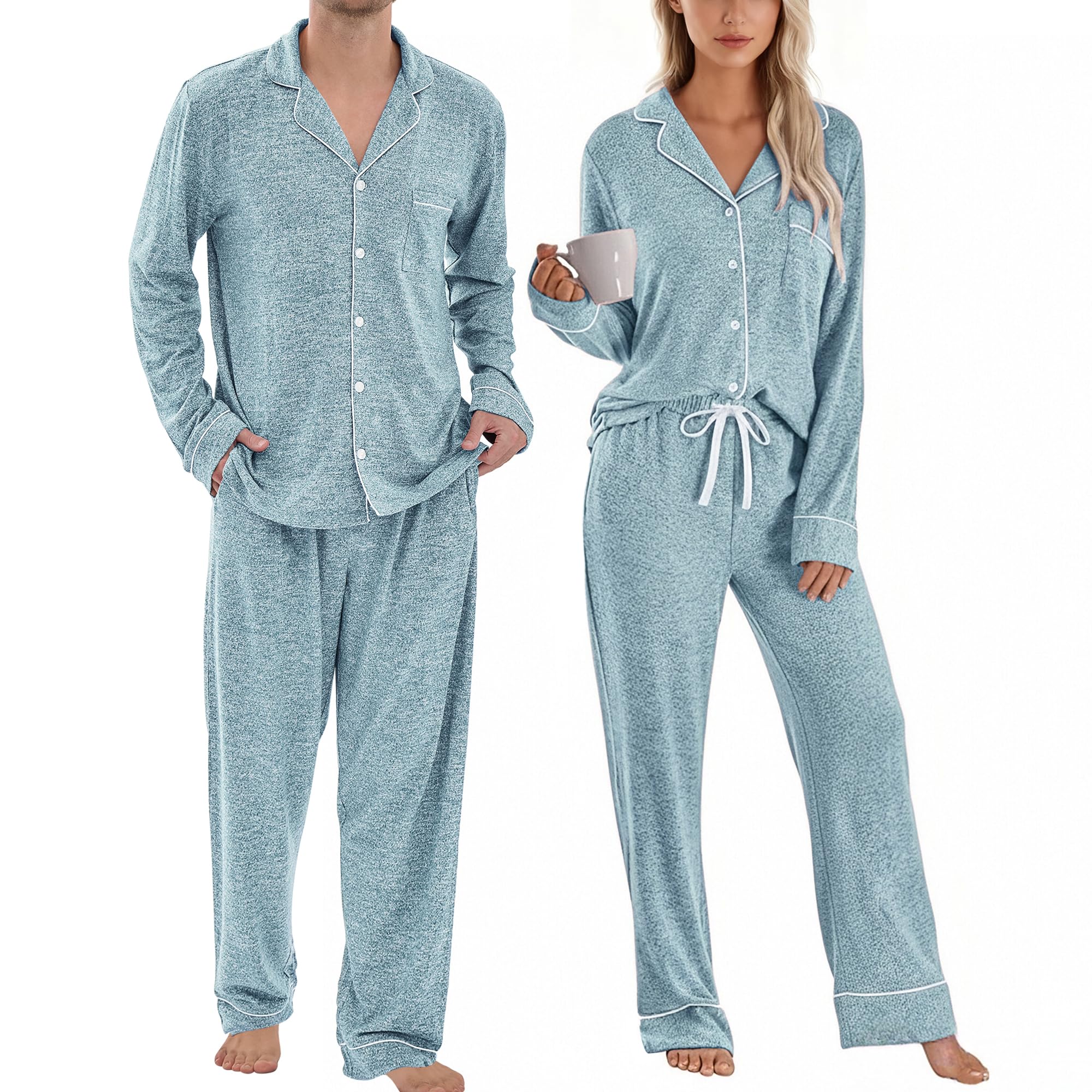 PJGGZ Matching Pajamas for Couples, Button Down Loungewear Soft Warm Long Sleeve Sleepwear His and Hers Pajamas Sets WEBE CLOTHING