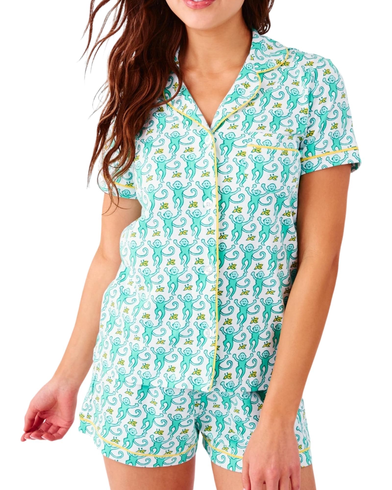 Women Y2k Pajamas Set Cute Preppy 2PCS Button Down Holiday Monkey Shorts Summer Outfit Beach Vacation Loungewear PJs WEBE CLOTHING