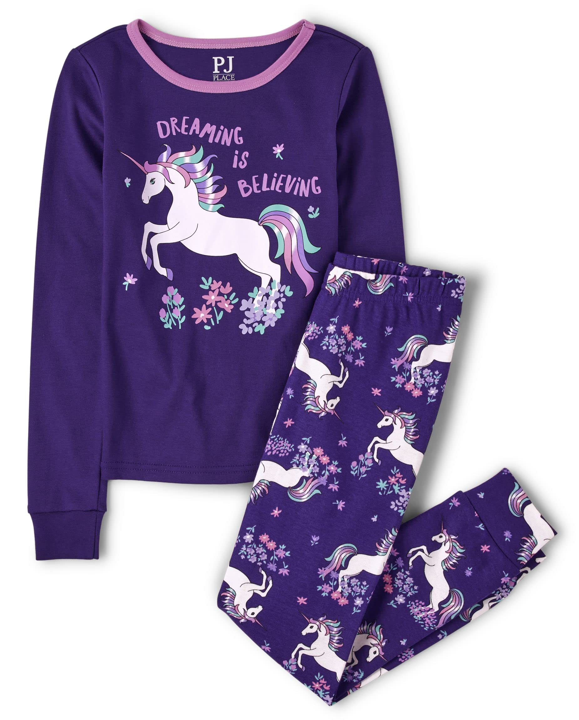 The Children's Place girls Long Sleeve Top and Pants Snug Fit 100% Cotton 2 Piece Pajama Set