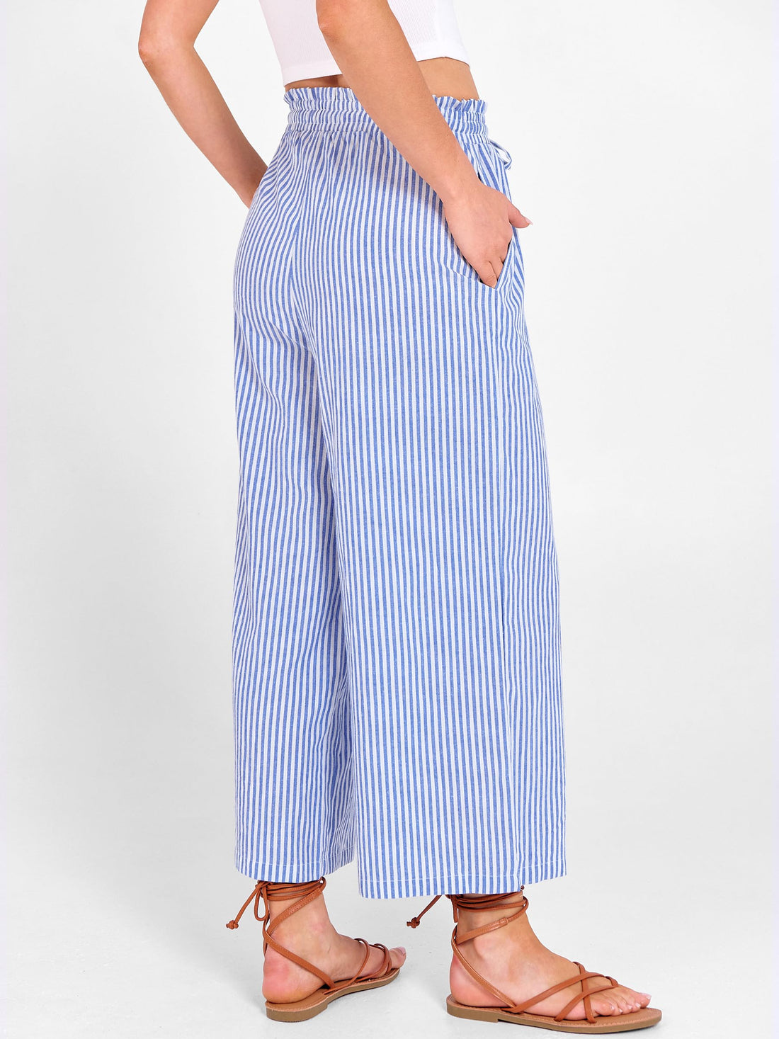 ANRABESS Womens Striped Gingham Palazzo Capri Pants Pajama Wide Leg Lounge Trousers Plaid Cute Crop PJ Bottoms with Pockets