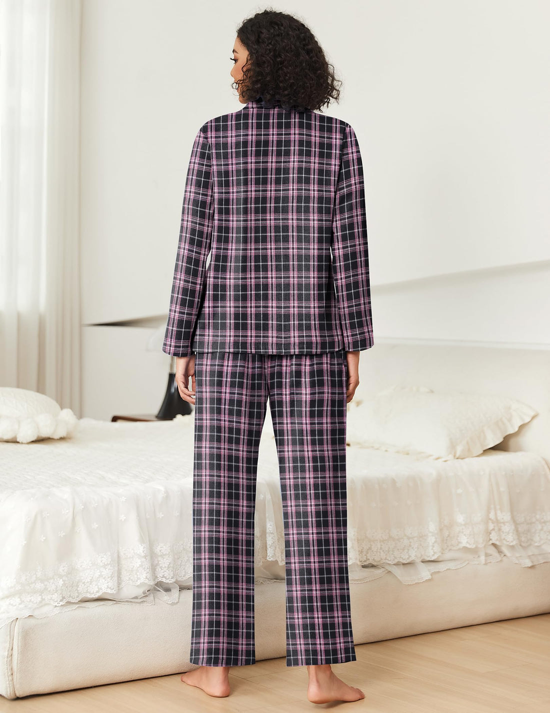 Ekouaer Womens Pajama Sets 2 Piece Cotton Plaid Pjs Long Sleeve Sleepwear Button Down Lounge Set with Pockets
