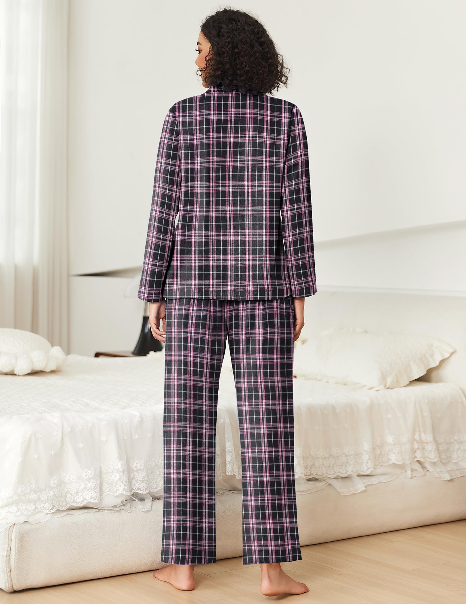 Ekouaer Womens Pajama Sets 2 Piece Cotton Plaid Pjs Long Sleeve Sleepwear Button Down Lounge Set with Pockets