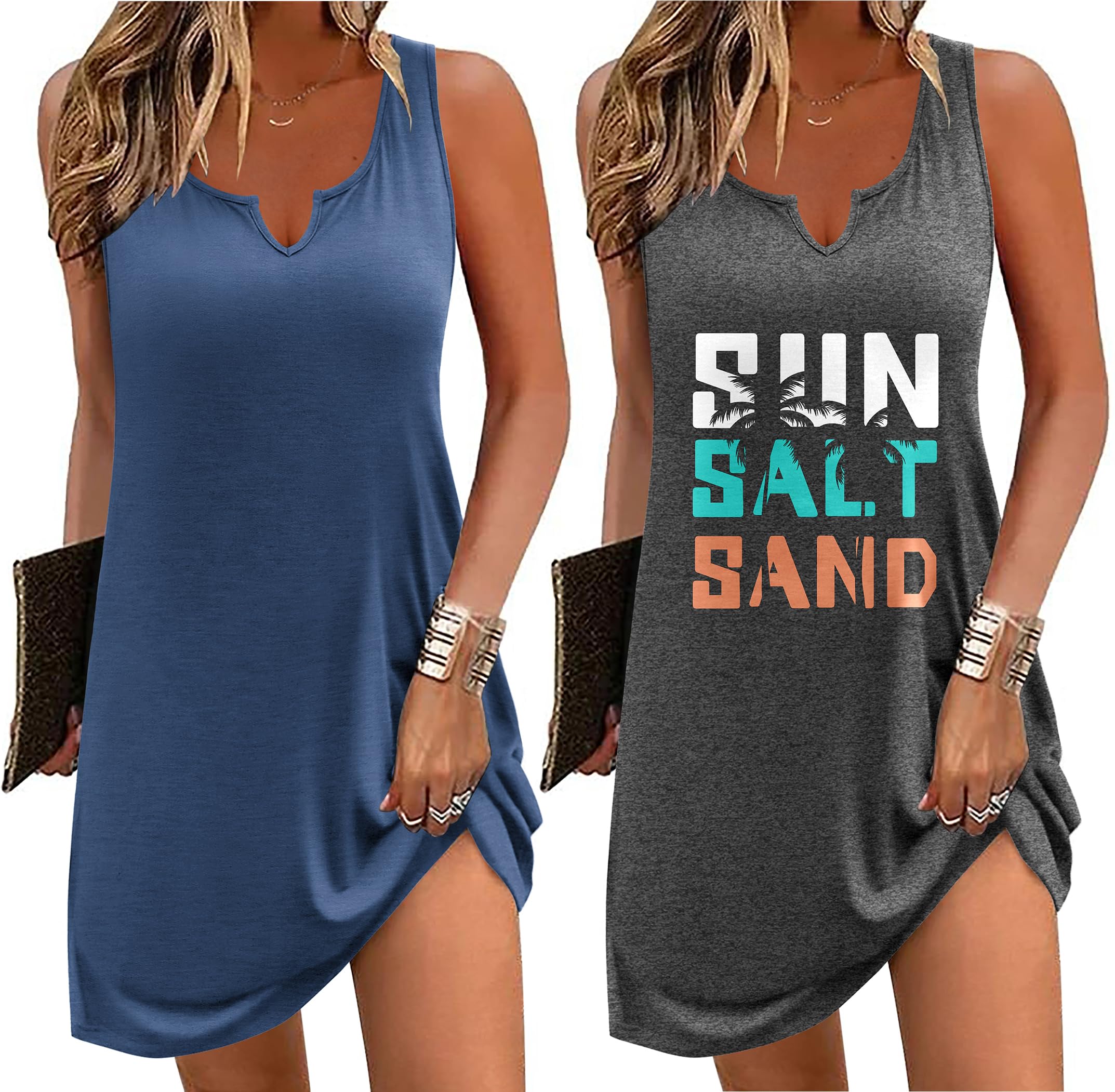 Ekouaer Nightgowns for Women 2 Pack Tank Night Gown Sleeveless Sleep Shirt V Neck Chemise Soft Night Shirt Ladies Sleep Dress WEBE CLOTHING