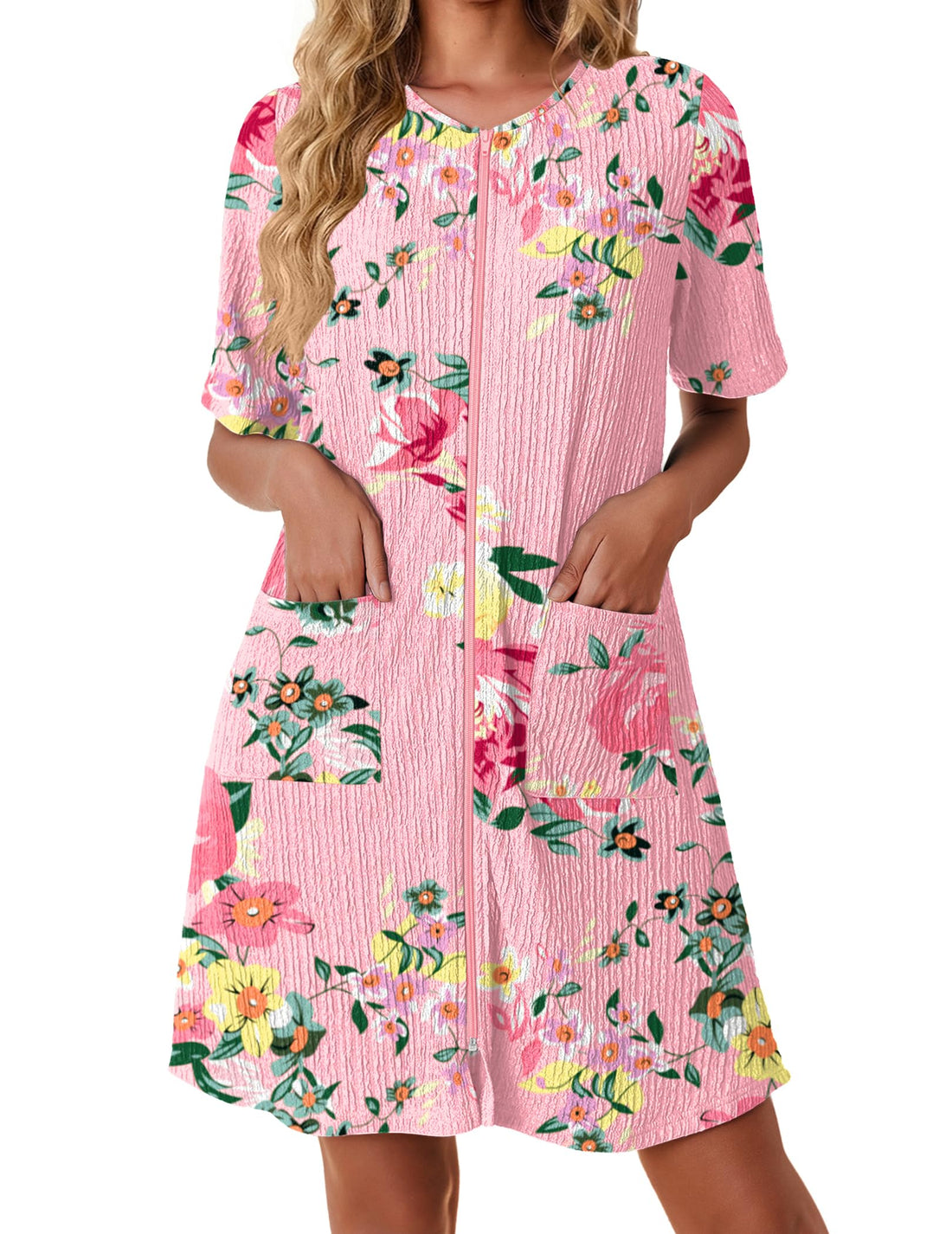 Ekouaer Women Zipper Robes Knit Short Bathrobe Lightweight House Coat with Pockets Soft Nightgown S-XXL WEBE CLOTHING