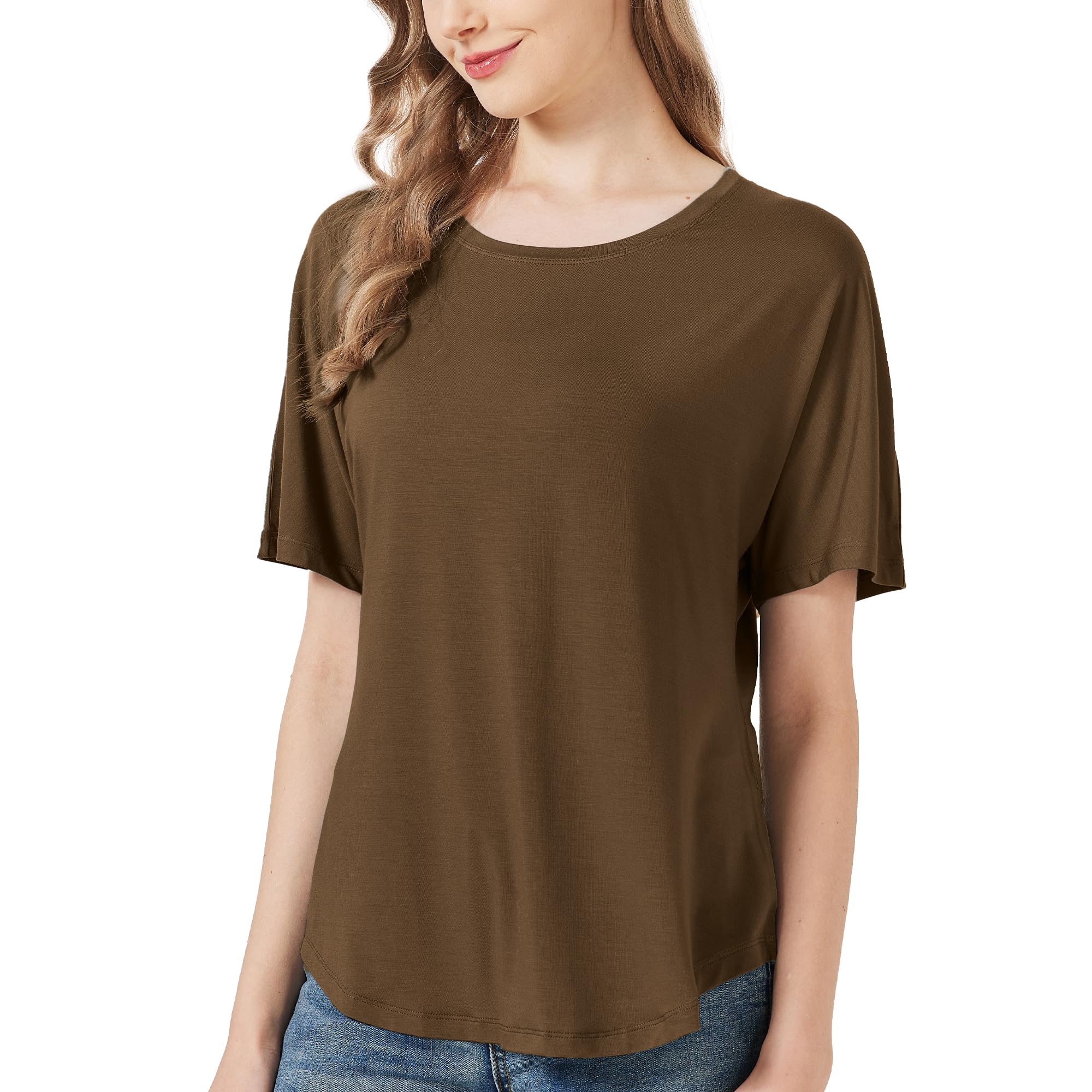 netdraw Women's Ultra Soft Bamboo Viscose Dolman Top Loose Fit Trendy Casual Lounge Short Sleeve Pajama Batwing T-Shirt