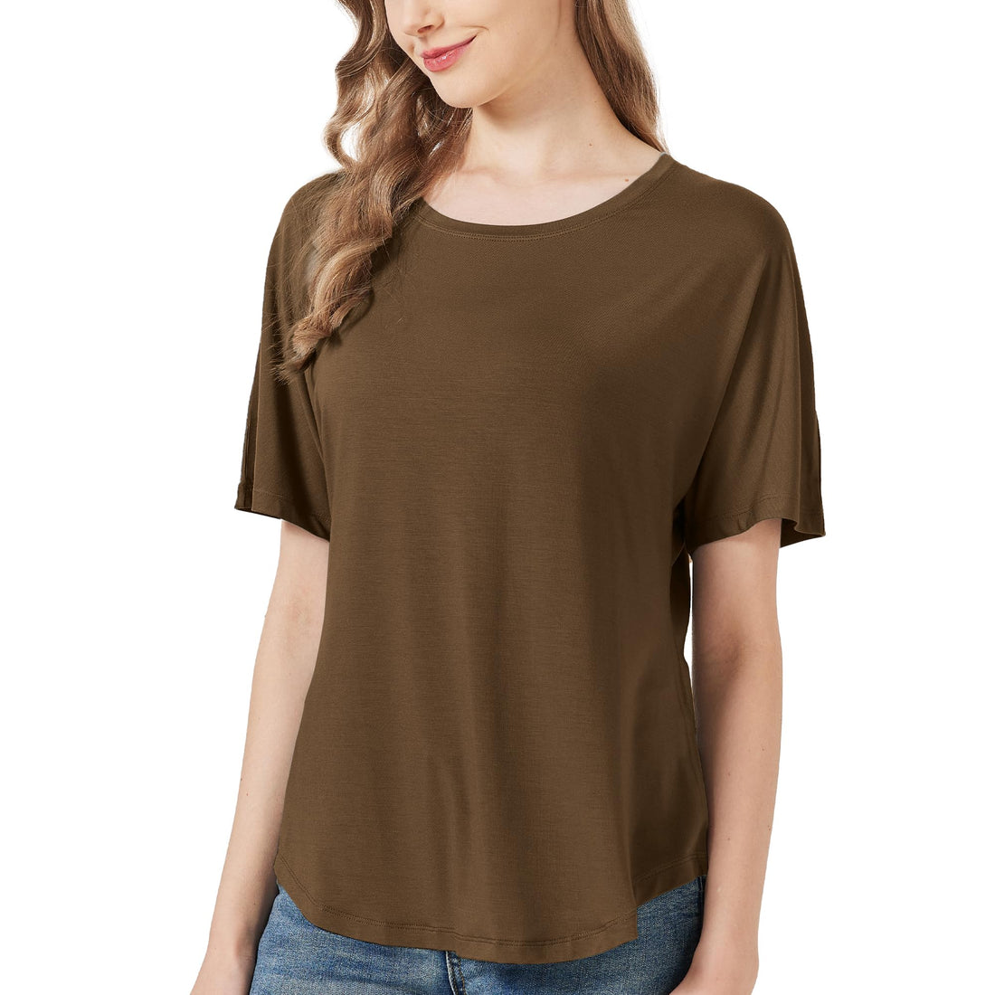 netdraw Women's Ultra Soft Bamboo Viscose Dolman Top Loose Fit Trendy Casual Lounge Short Sleeve Pajama Batwing T-Shirt