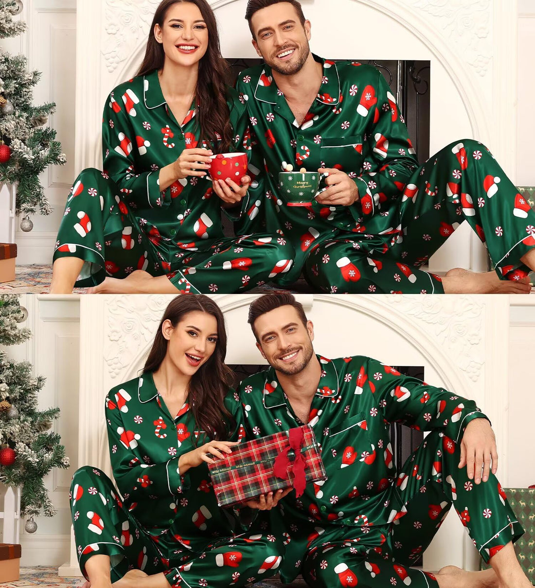 SWOMOG Family Matching Pajama Set 2Pcs Silk Satin Sleepwear Long Sleeve Button Down Loungewear