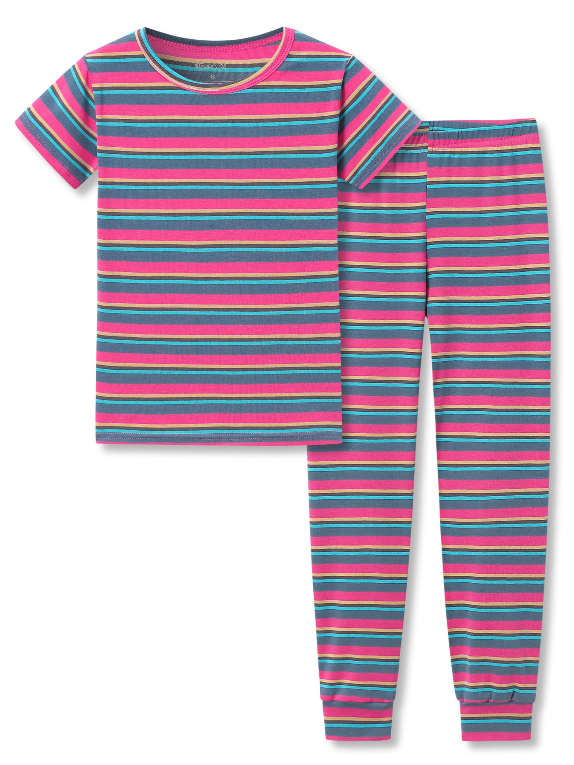 Topgal Summer Pajamas for Unisex Kids - Purple & Brown Stripe Snug Fit Pull-On Short Sleeve Sleepwear Pjs Set Size 2T-10