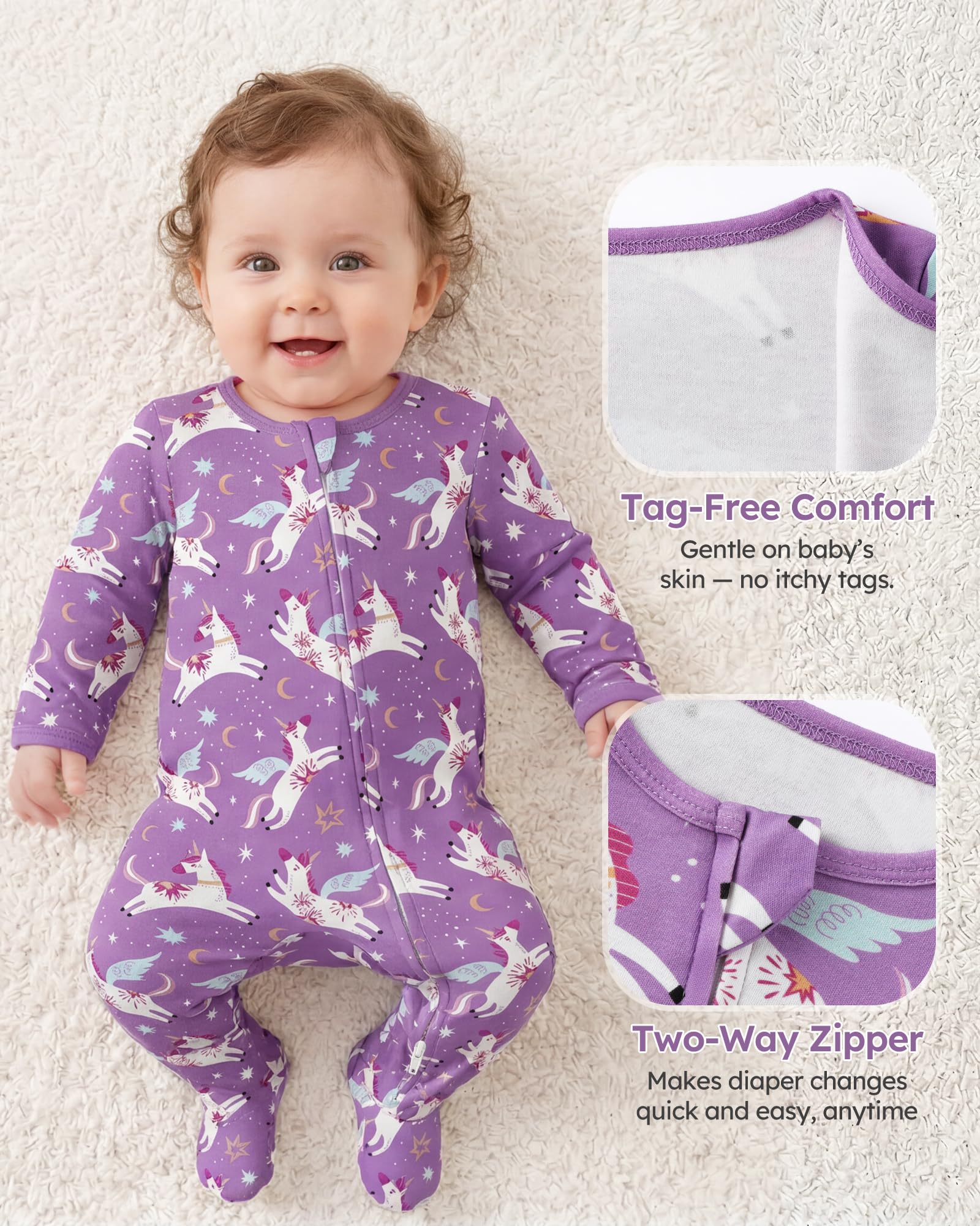 Baby Sleepers 3Pcs 100% Cotton Pajamas for Newborn 0-3 3-6 6-9 Months Boys Girls Clothes Sleep 'N Play Footed PJs