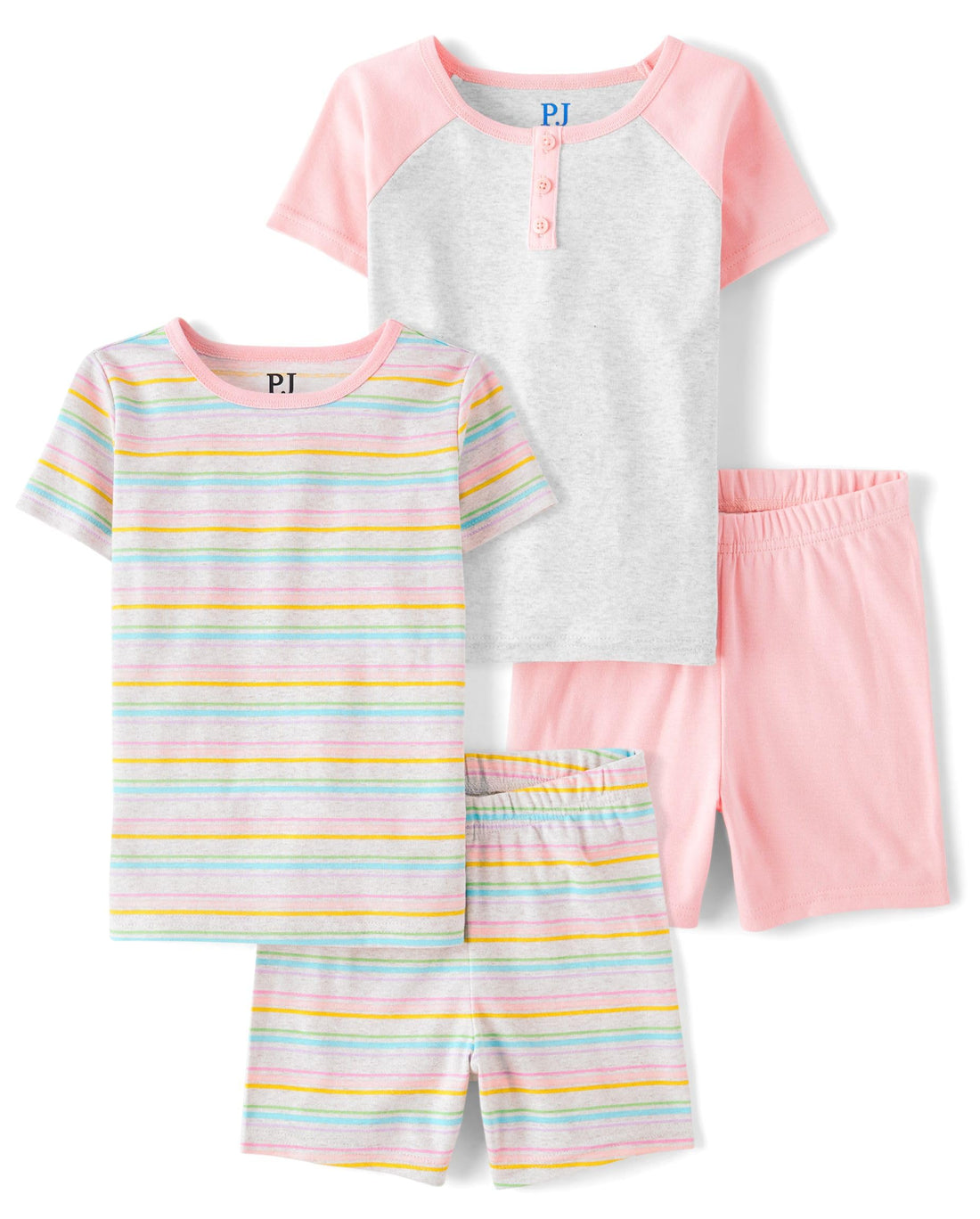The Children's Place Girls' 100% Cotton Short Sleeve Top and Shorts 2 Piece Pajama Set