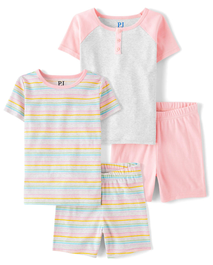 The Children's Place Girls' 100% Cotton Short Sleeve Top and Shorts 2 Piece Pajama Set