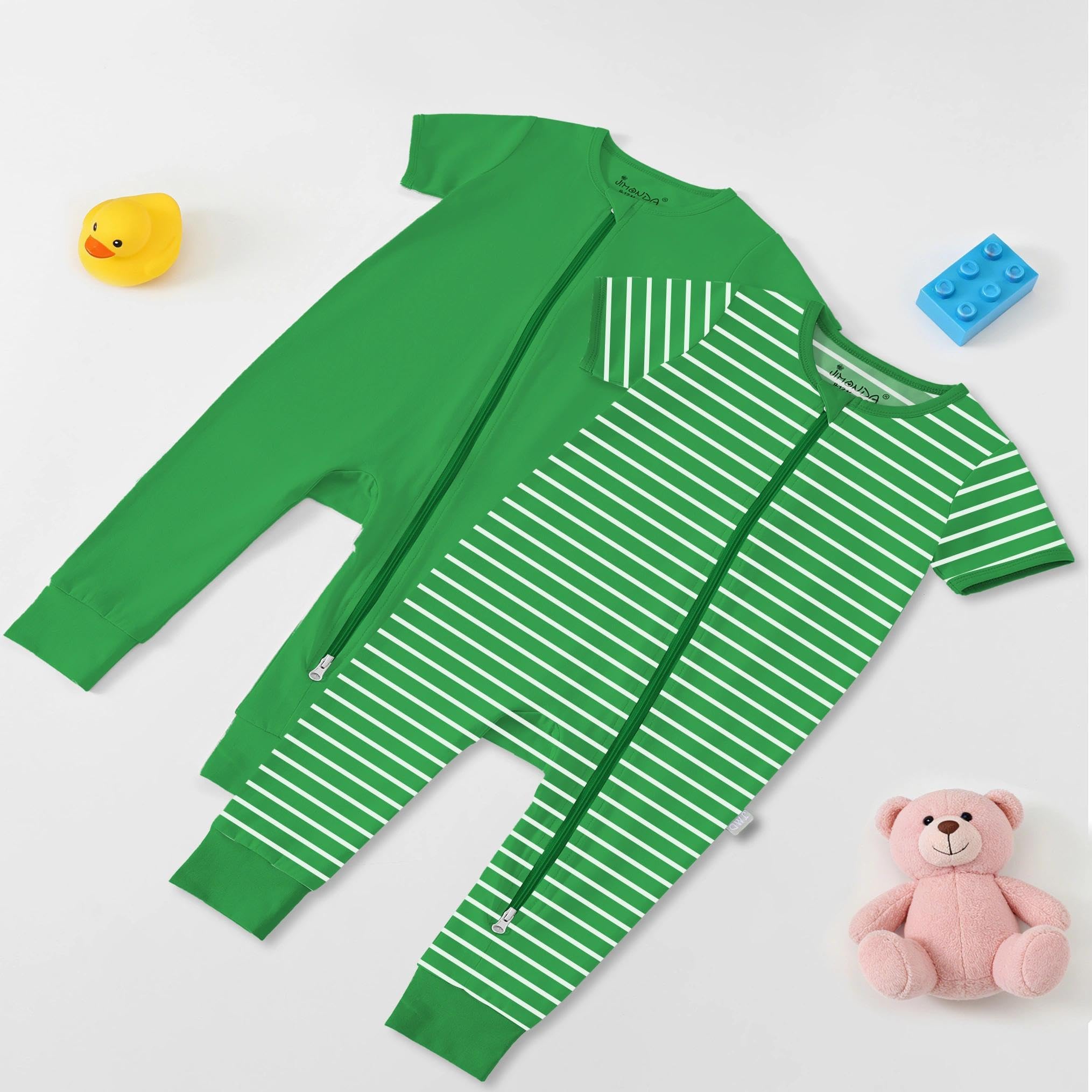 Jimonda Baby Romper 2 Pack Short Sleeve Pajamas Footless Sleepers Baby Boys Girls 2 Way Zipper Pjs Sleep and Play Clothes