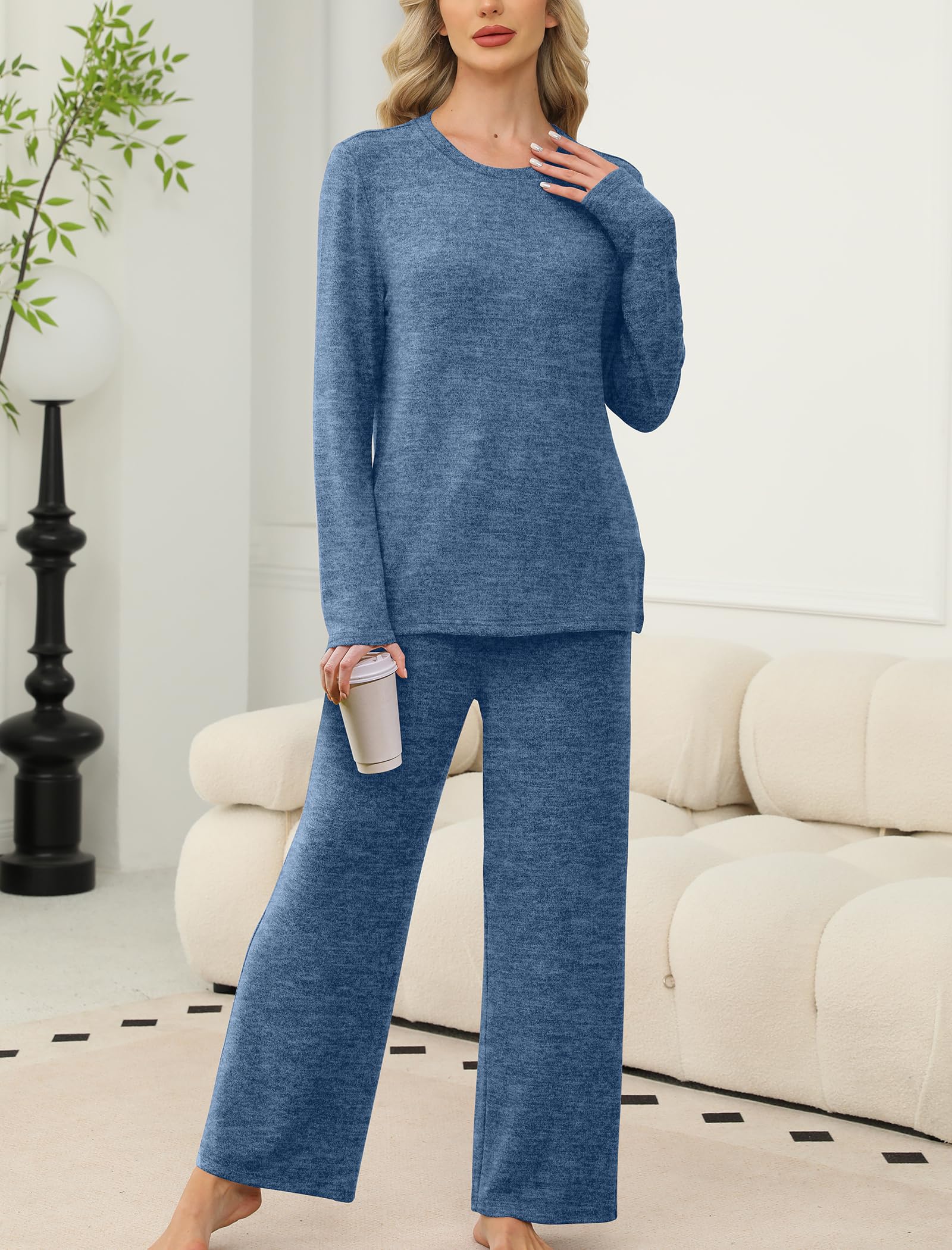 SAMPEEL Pajamas for Women Set Comfy Lounge Sets Two Piece Long Sleeve Cute Pjs Soft Sleepwear Winter Clothing