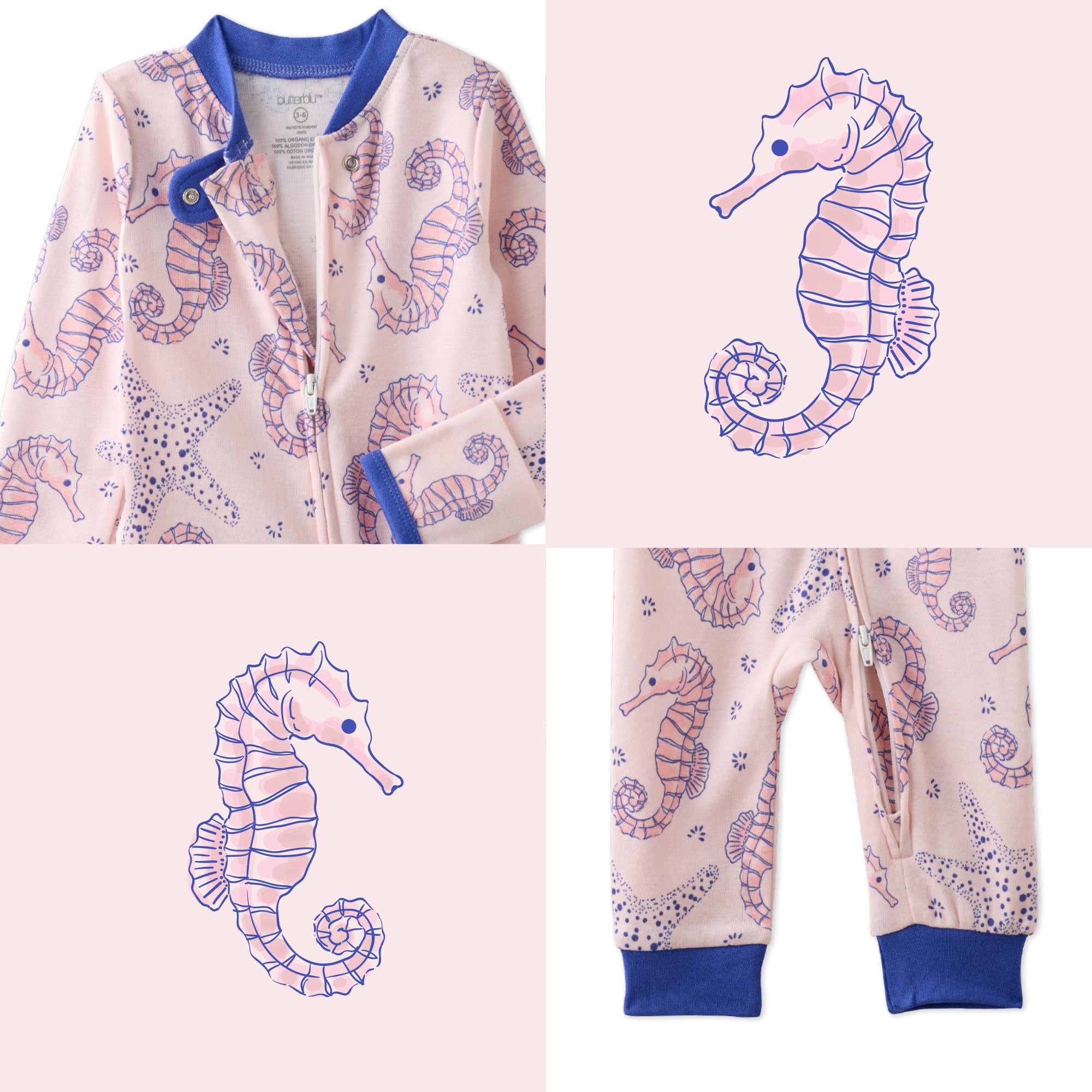 Butterblu Shadow Sleep & Play Baby Pajamas 100% Organic Cotton Two Way Zipper Sleeper Pajamas for Baby Boys & Girls